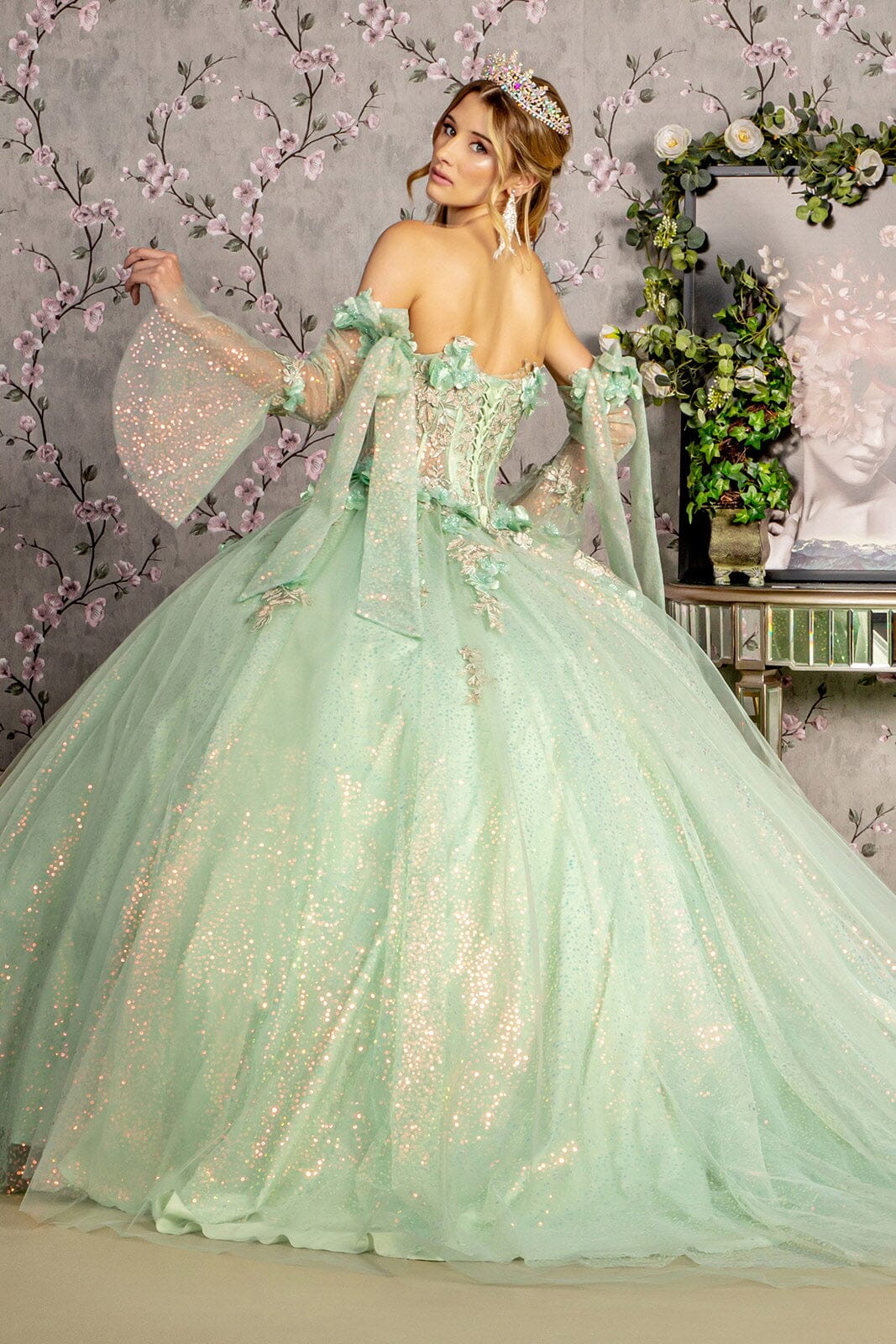 Glitter Strapless Bell Sleeve Ball Gown by GLS Gloria GL3486 - product image 2