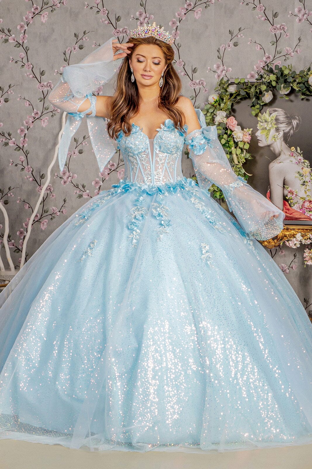 Glitter Strapless Bell Sleeve Ball Gown by GLS Gloria GL3486 - product image 10