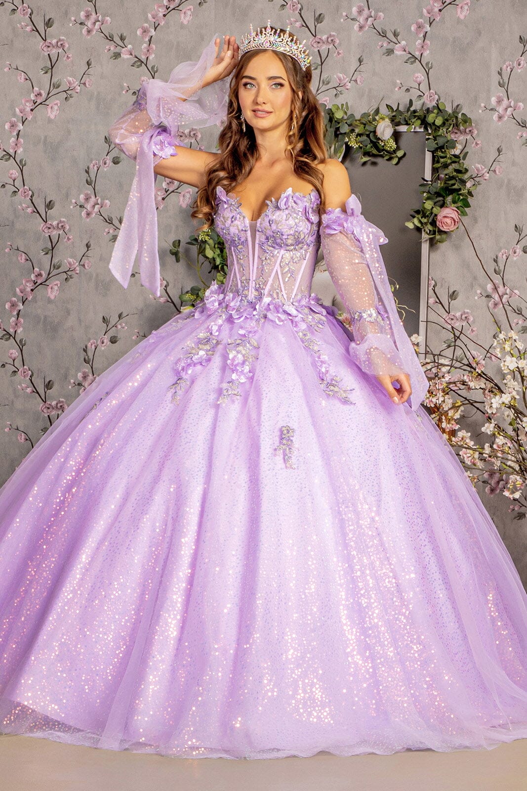 Glitter Strapless Bell Sleeve Ball Gown by GLS Gloria GL3486 - product image 7