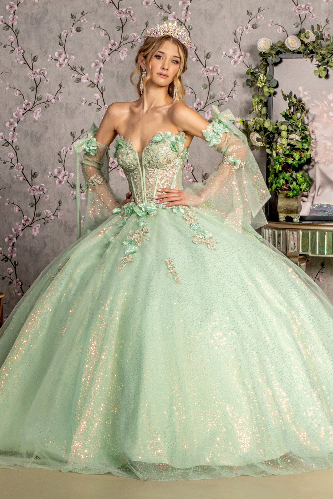 Glitter Strapless Bell Sleeve Ball Gown by GLS Gloria GL3486 - product image 1