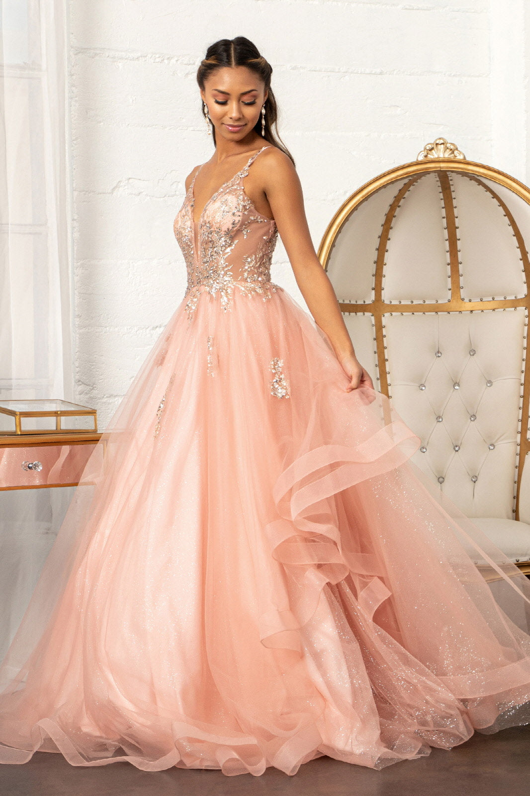 Glitter V-Neck Ball Gown by Elizabeth K GL3021 - product image 7