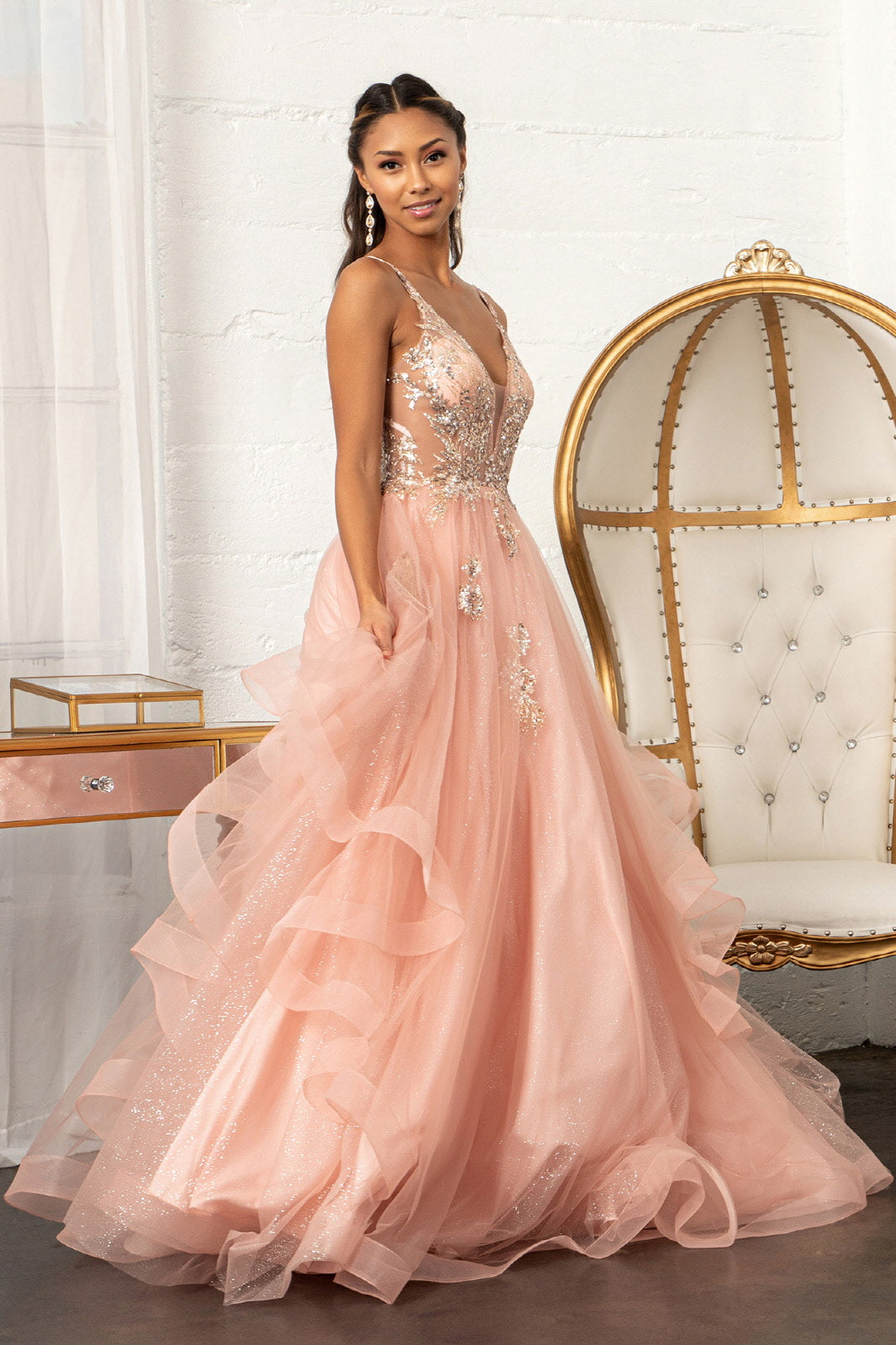 Glitter V-Neck Ball Gown by Elizabeth K GL3021 - product image 8