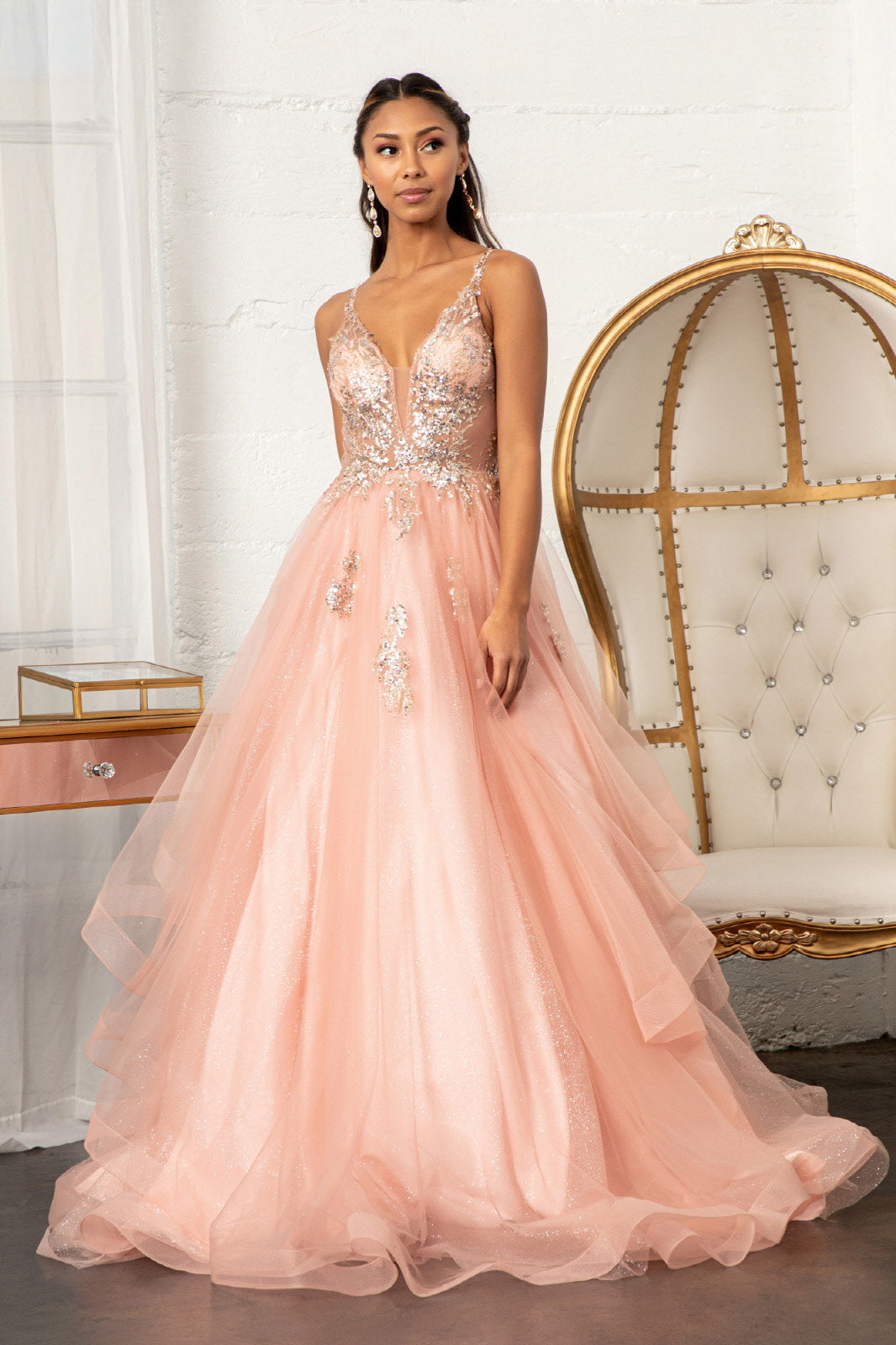 Glitter V-Neck Ball Gown by Elizabeth K GL3021 - product image 5