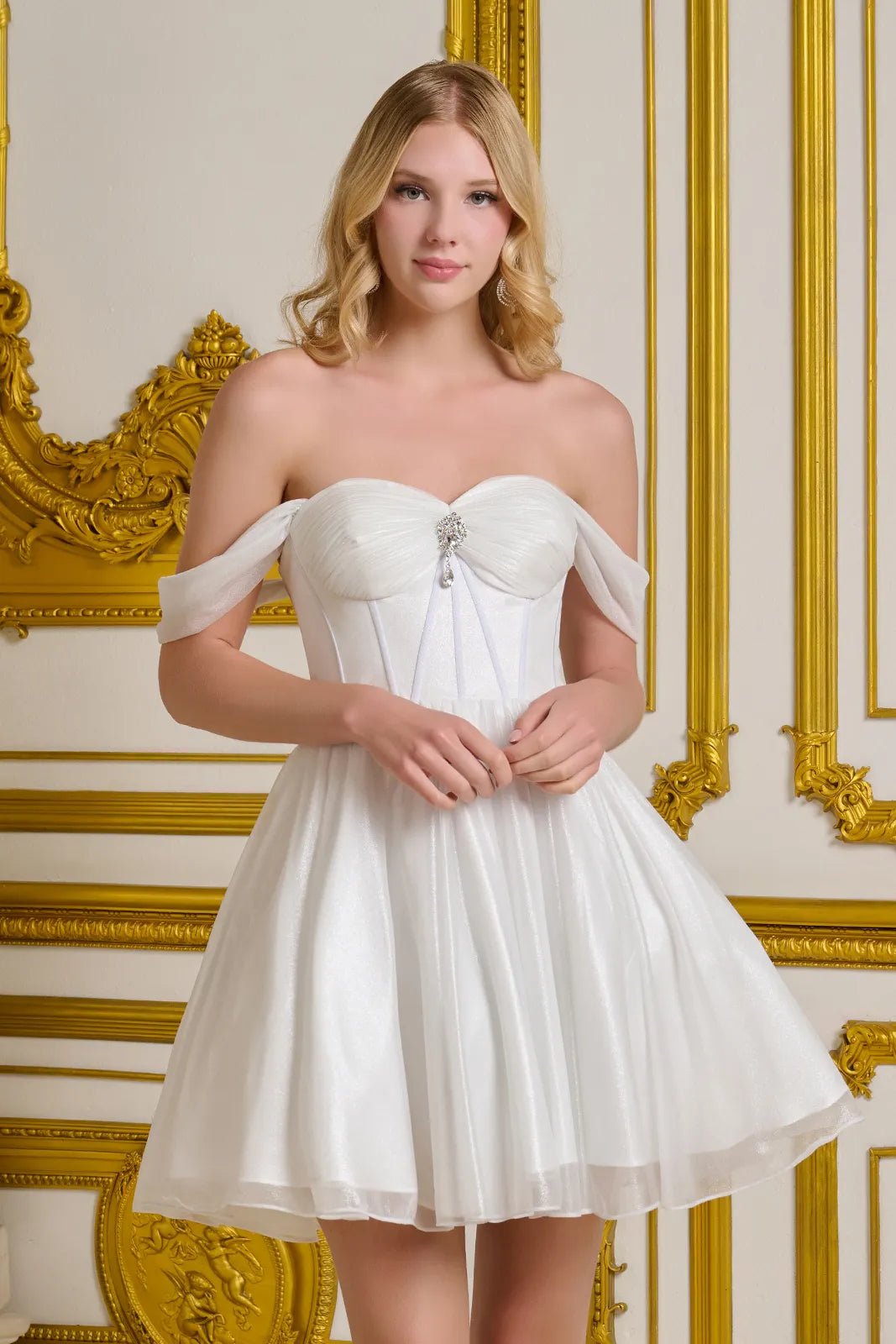 Short Off Shoulder Glitter Dress by Elizabeth K GS3633 - product image 28