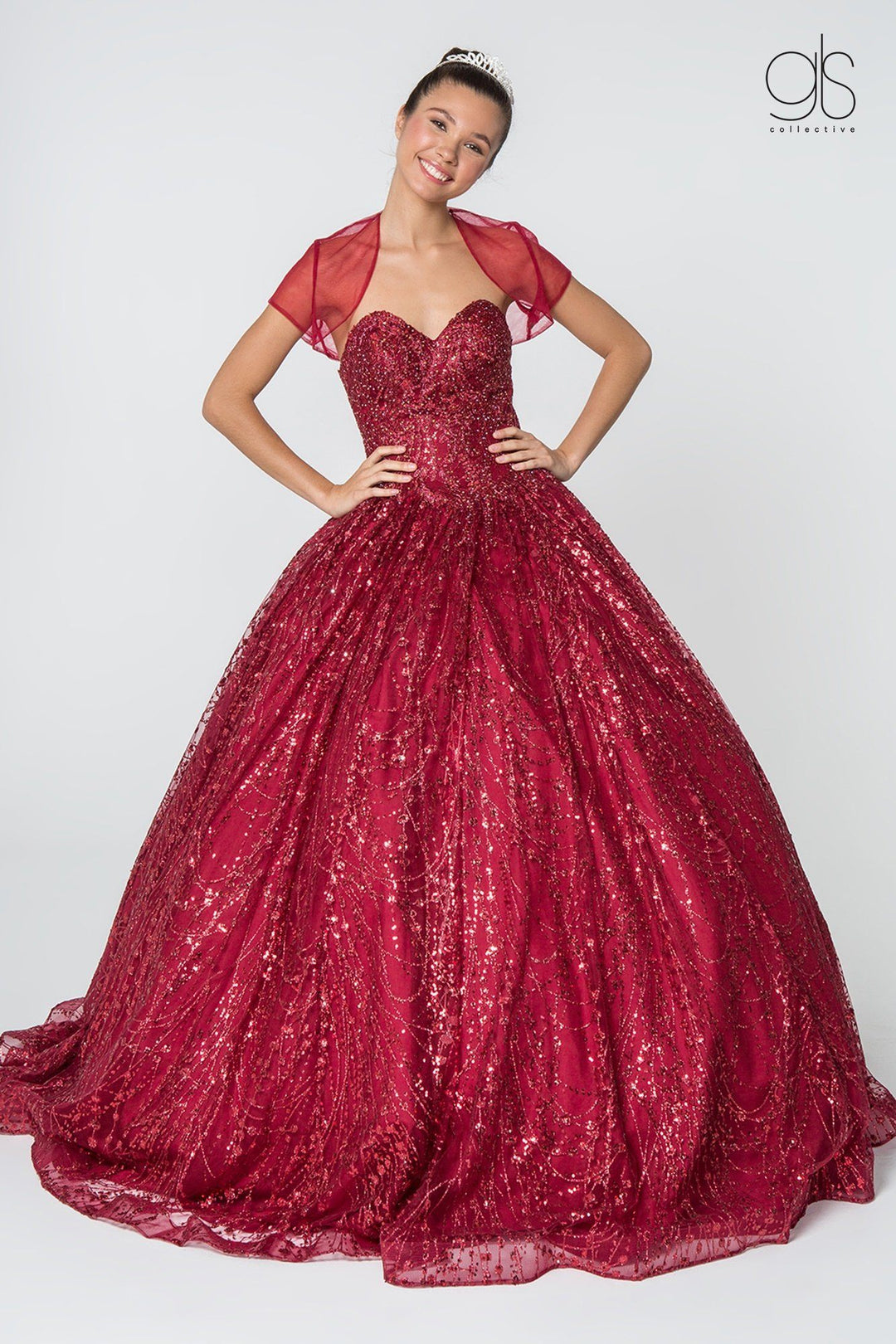 Jeweled Strapless Glitter Ball Gown with Jacket by Elizabeth K GL2804 - product image 1