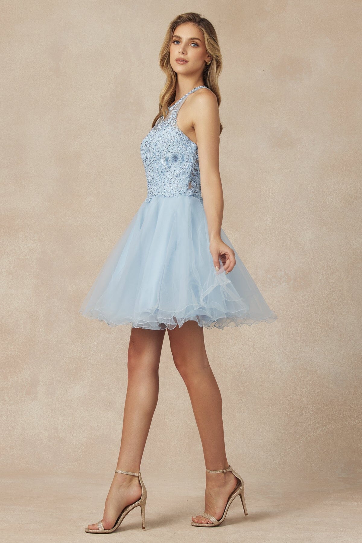 Lace Applique Short Halter Dress by Juliet 826 - product image 4