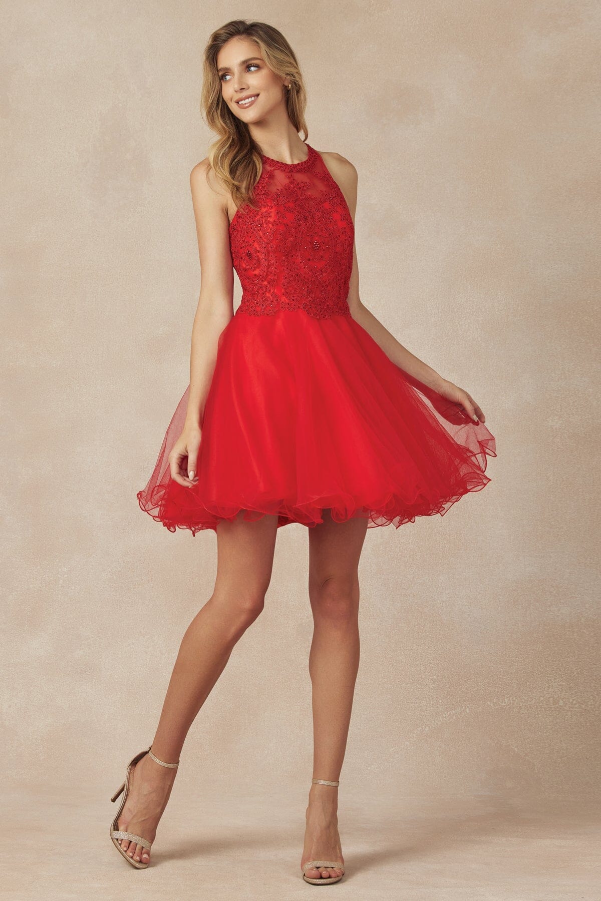Lace Applique Short Halter Dress by Juliet 826 - product image 22