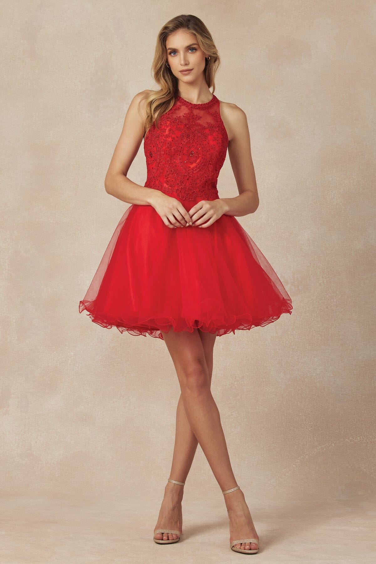 Lace Applique Short Halter Dress by Juliet 826 - product image 19
