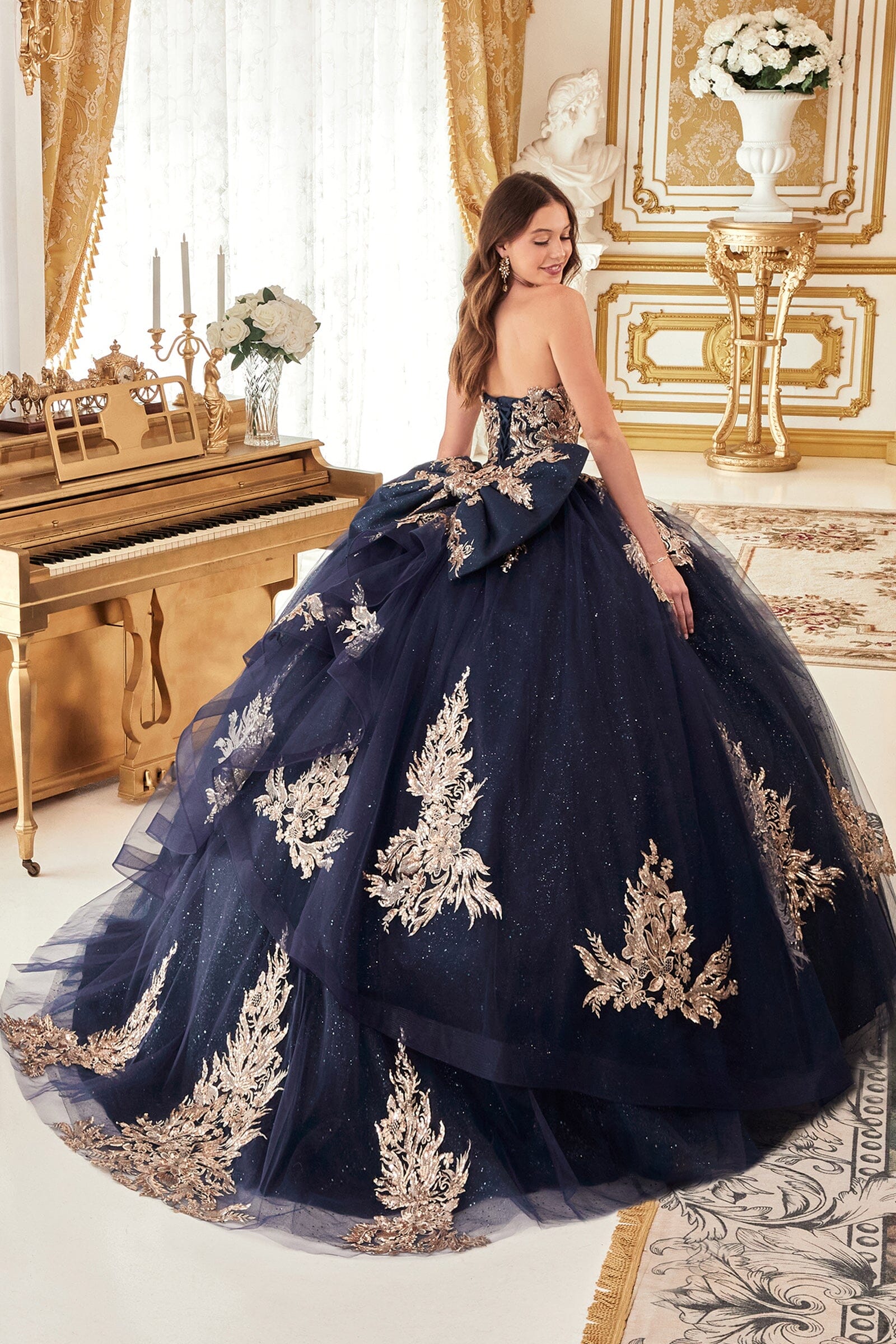 Lace Applique Strapless Ball Gown by Ladivine 15715 - product image 2