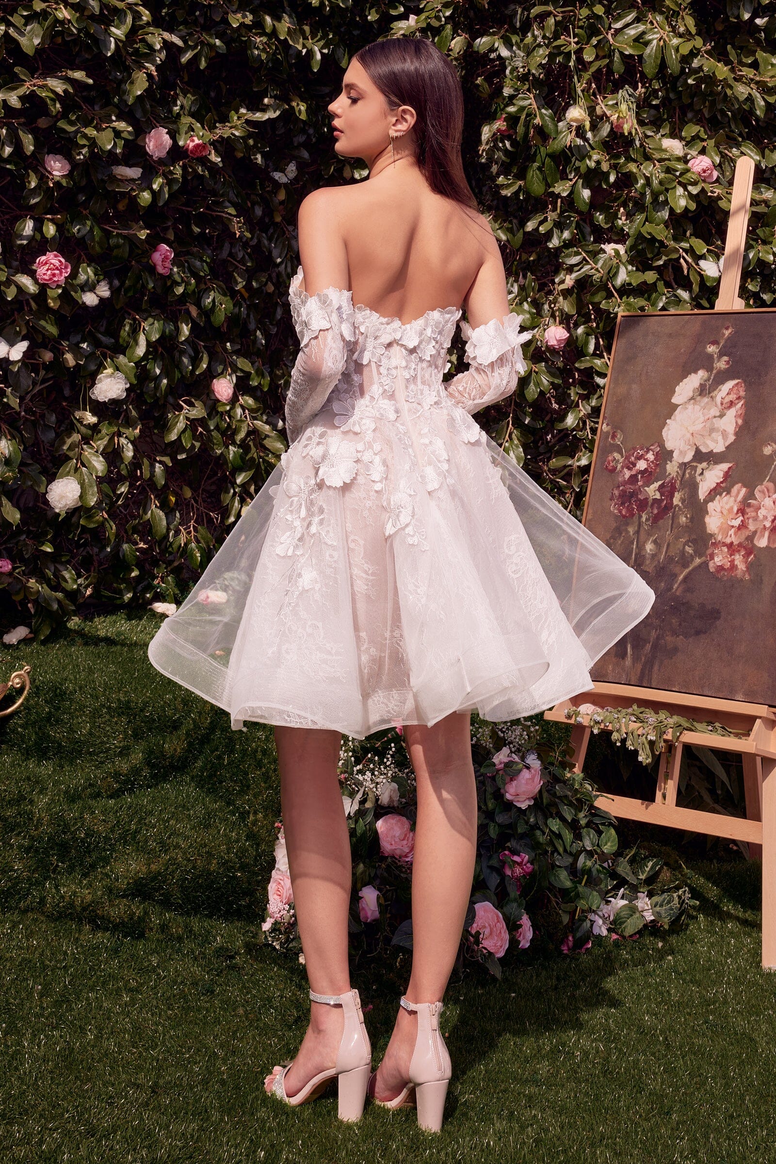 Lace Short Strapless Glove Bridal Dress by Ladivine WL020 - product image 2