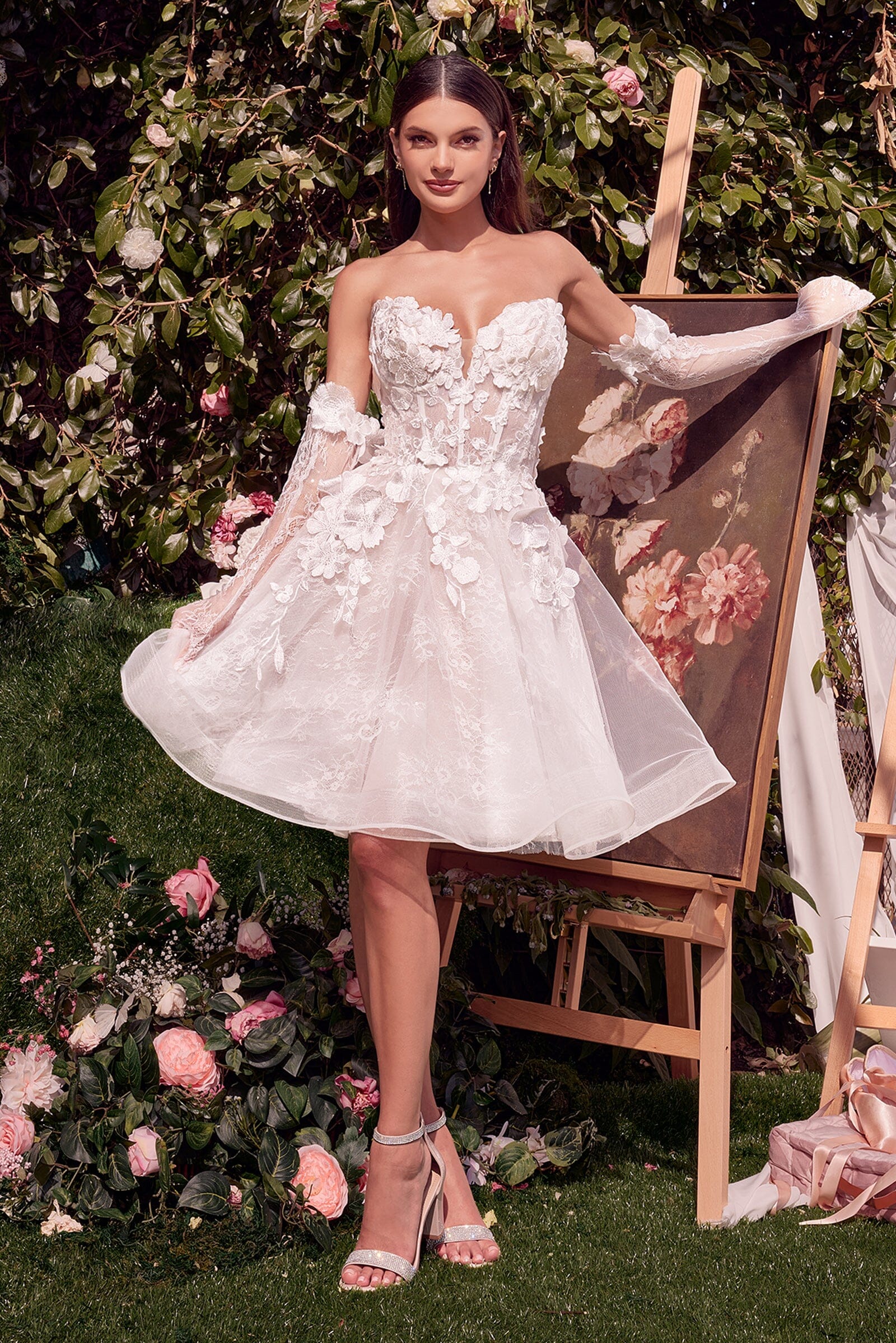 Lace Short Strapless Glove Bridal Dress by Ladivine WL020 - product image 1