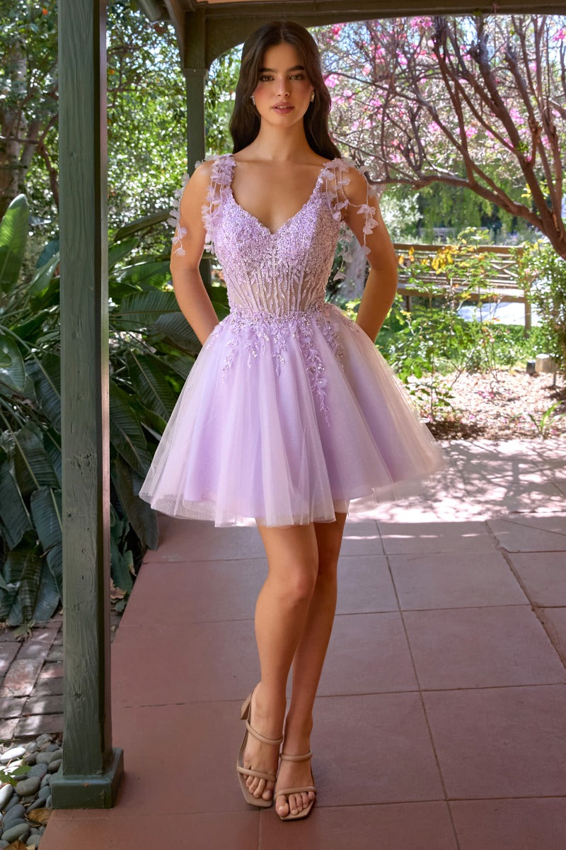 CD0249 floral tulle dress in LAVENDER