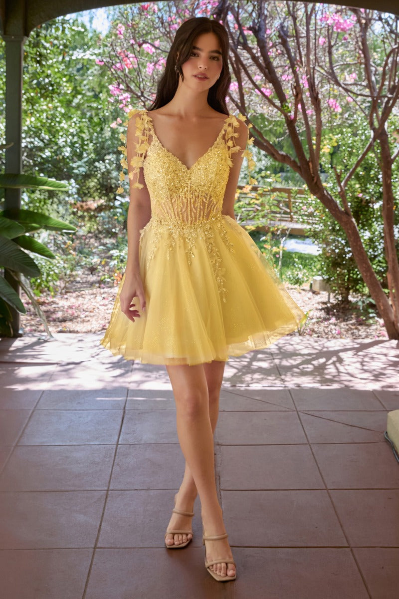 CD0249 floral tulle dress in YELLOW