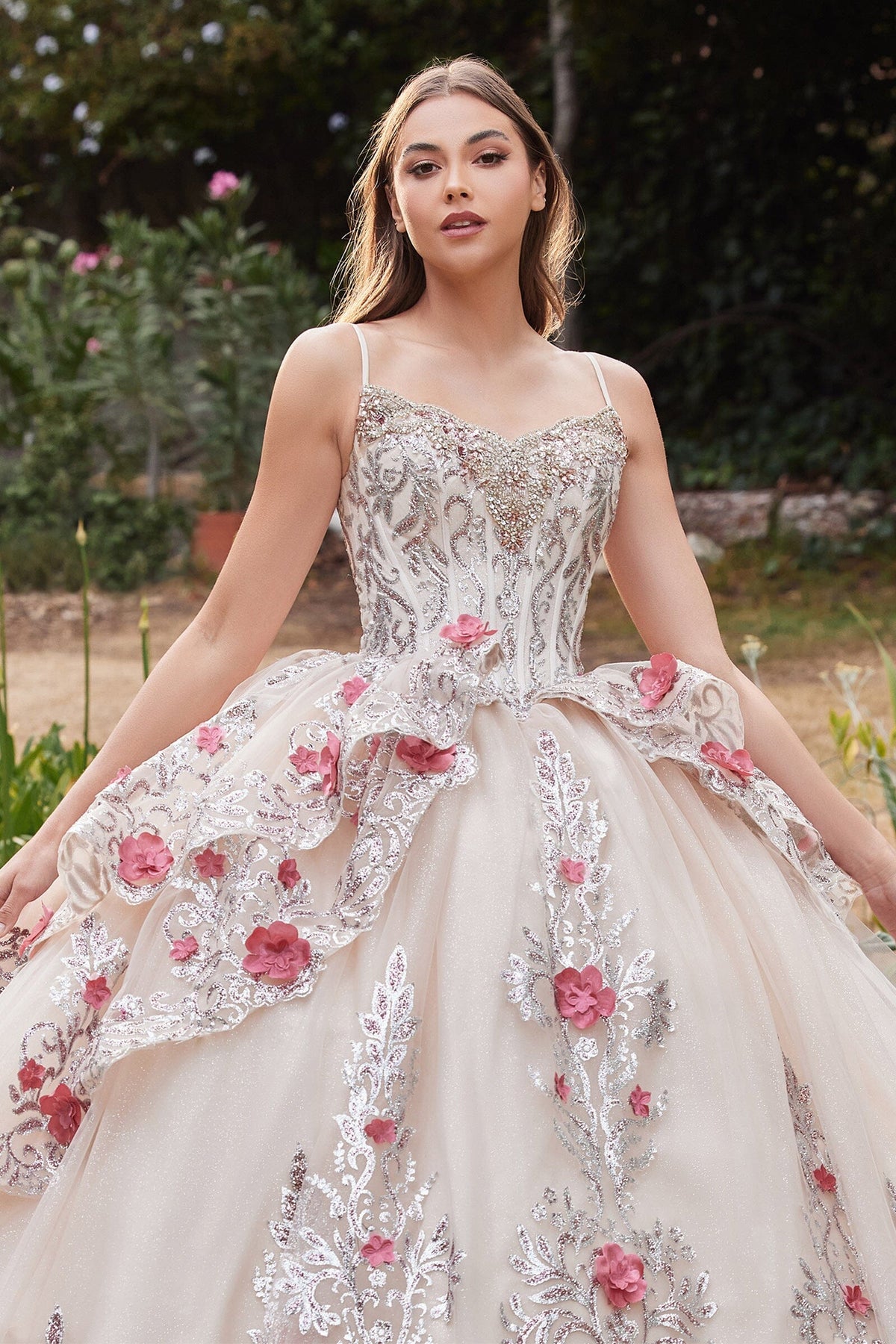 Layered Applique Sleeveless Ball Gown by Ladivine 15703 - product image 3
