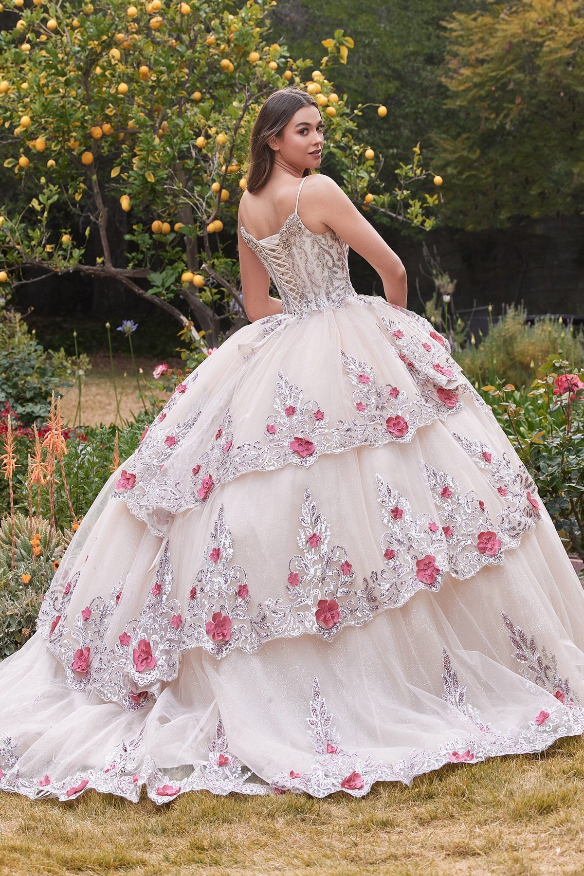Layered Applique Sleeveless Ball Gown by Ladivine 15703 - product image 2