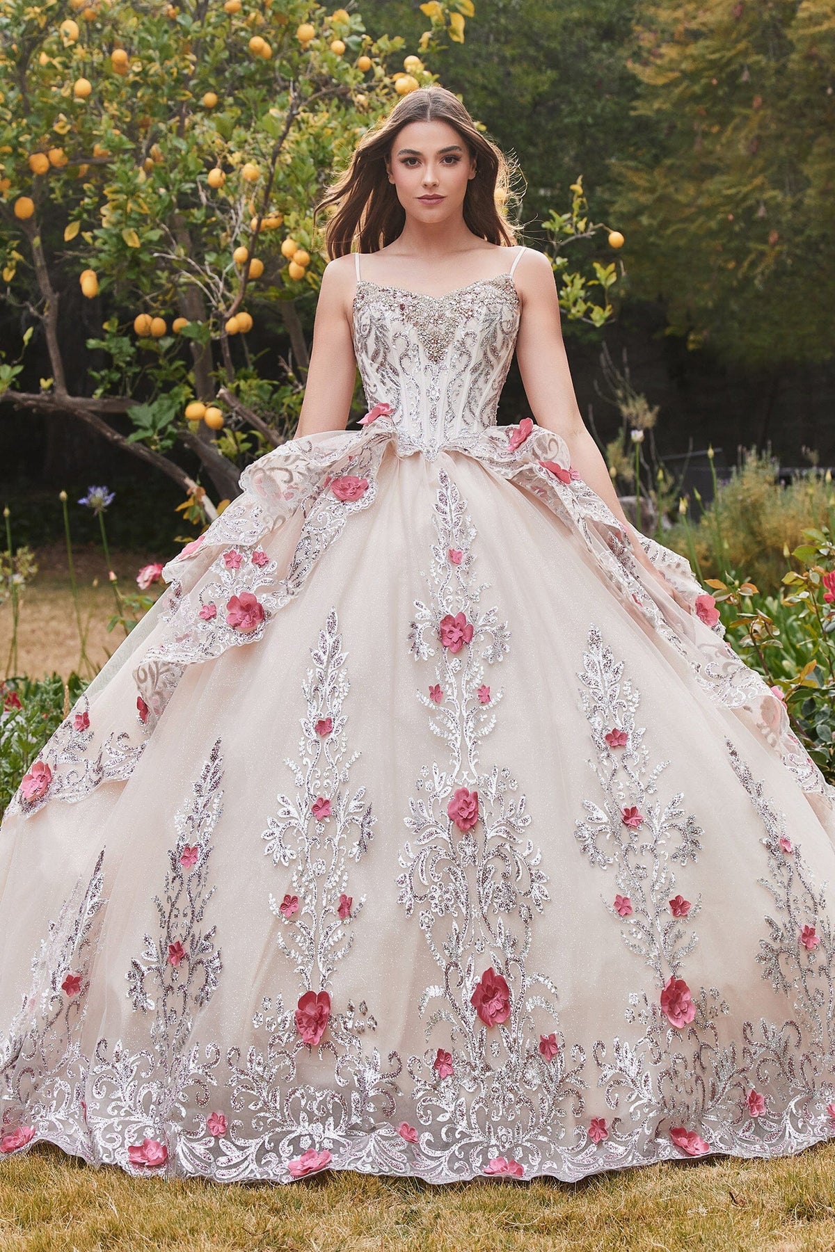 Layered Applique Sleeveless Ball Gown by Ladivine 15703 - product image 1