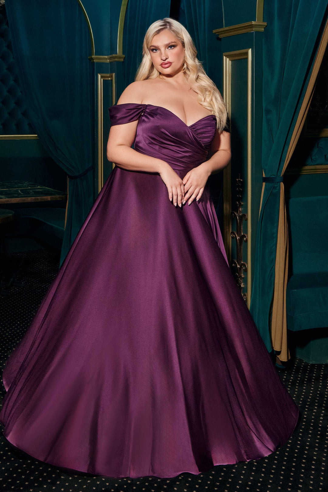 Long Off Shoulder A-line Satin Dress by Ladivine 7493 - image 21