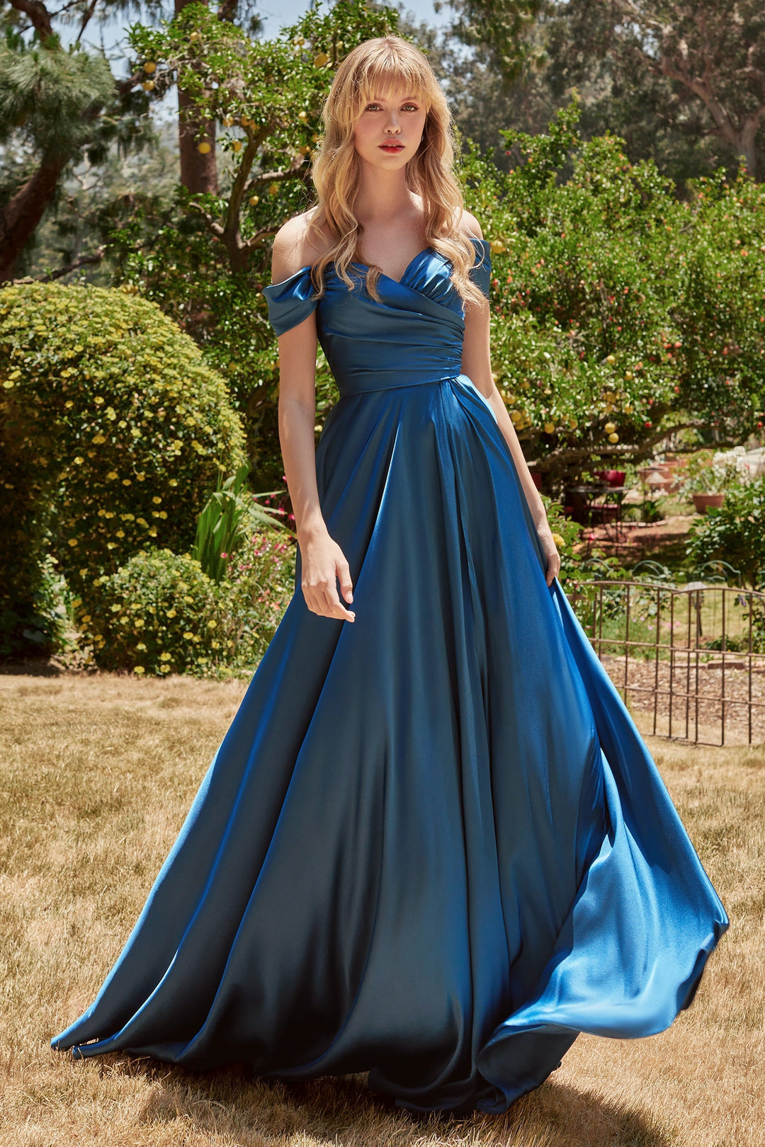 Long Off Shoulder A-line Satin Dress by Ladivine 7493 - image 11