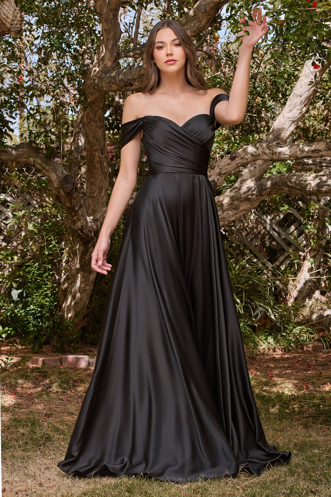 Long Off Shoulder A-line Satin Dress by Ladivine 7493 - image 10