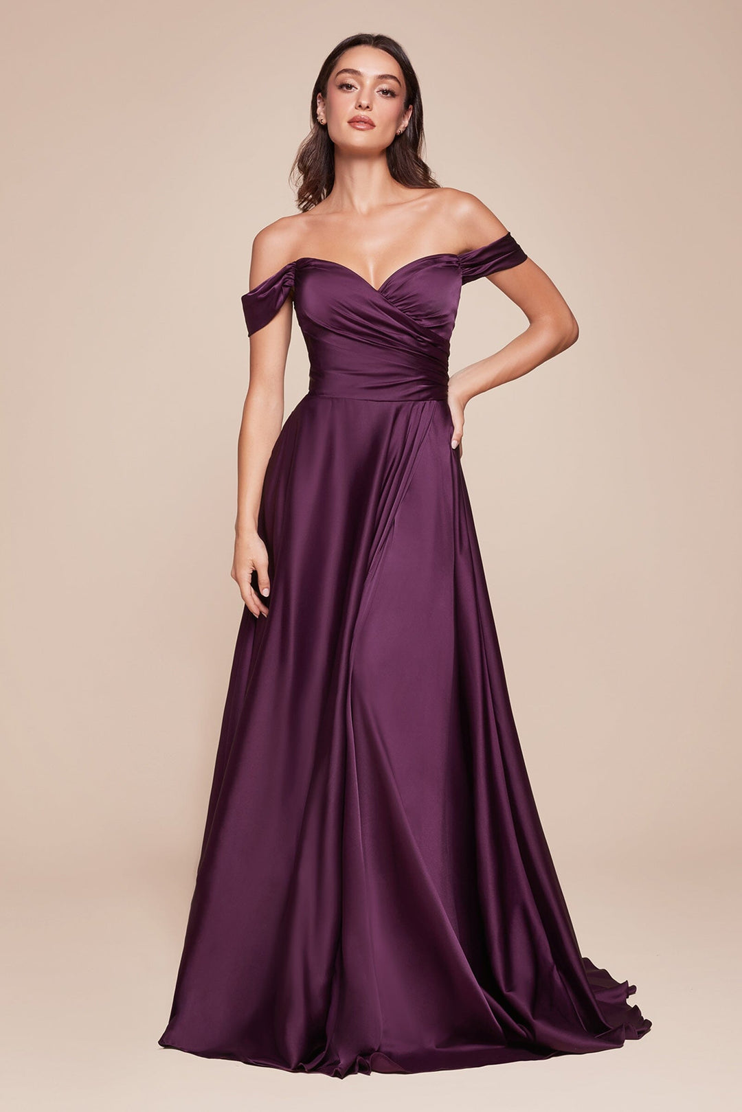 Long Off Shoulder A-line Satin Dress by Ladivine 7493 - image 20