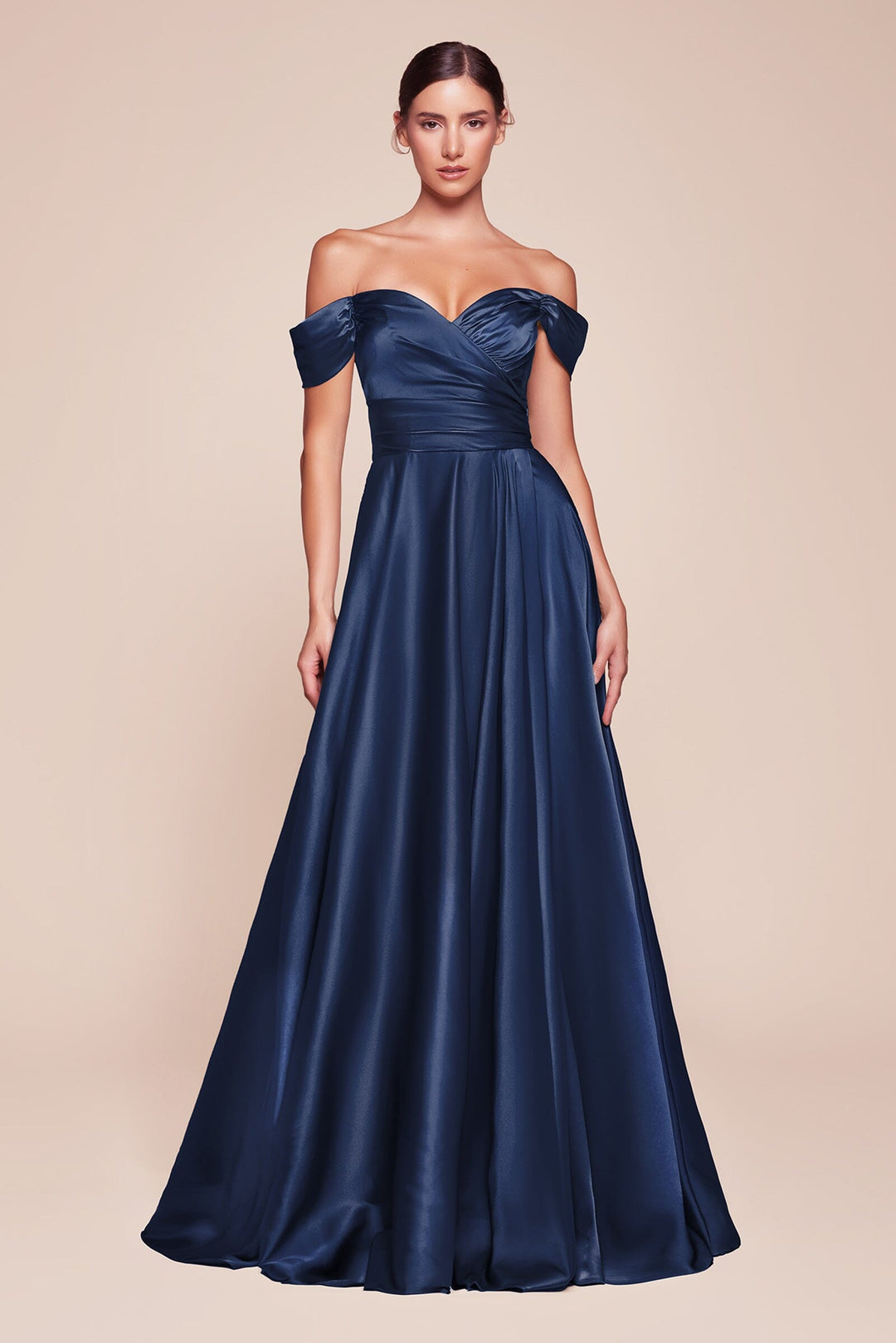 Long Off Shoulder A-line Satin Dress by Ladivine 7493 - image 38