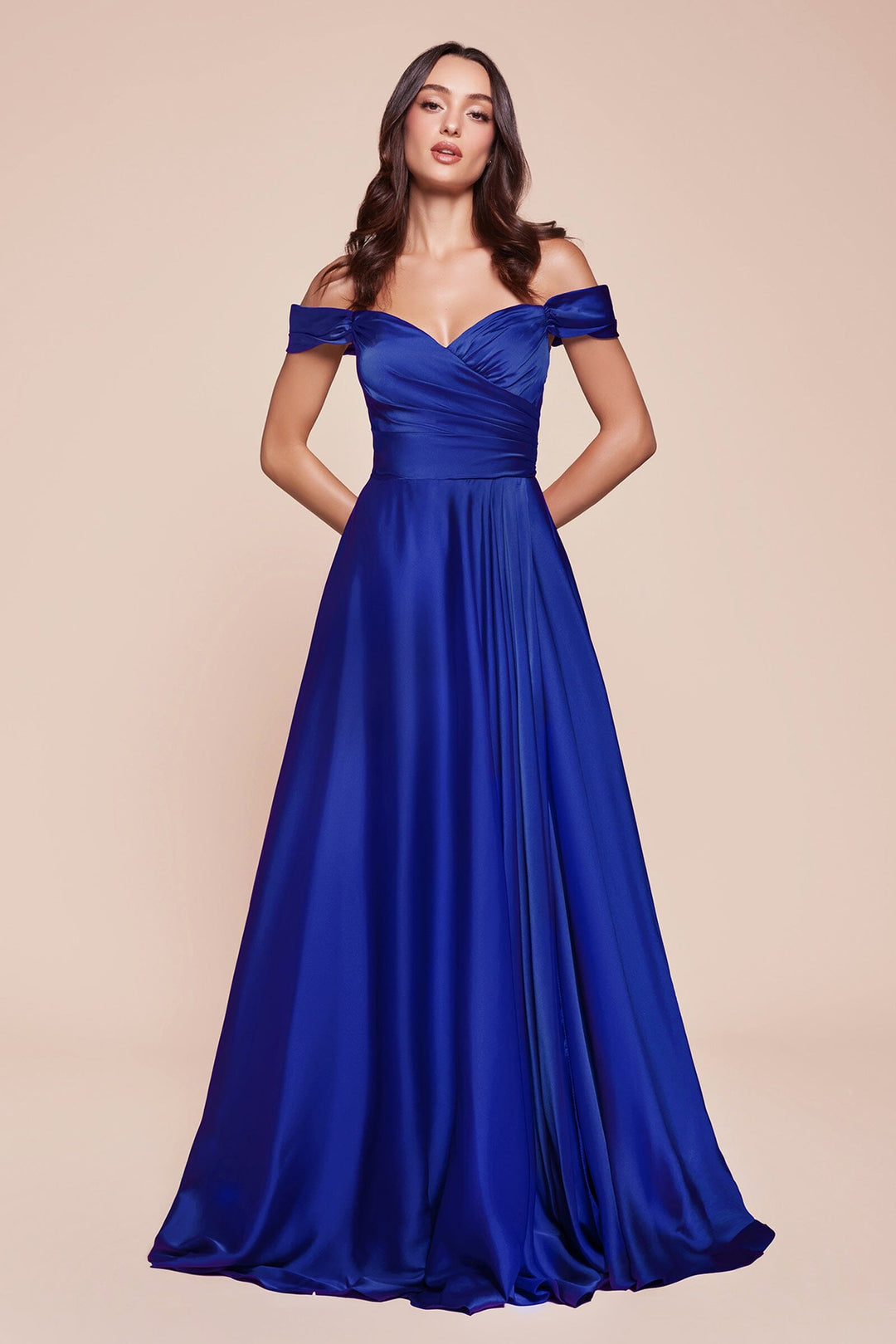 Long Off Shoulder A-line Satin Dress by Ladivine 7493 - image 32