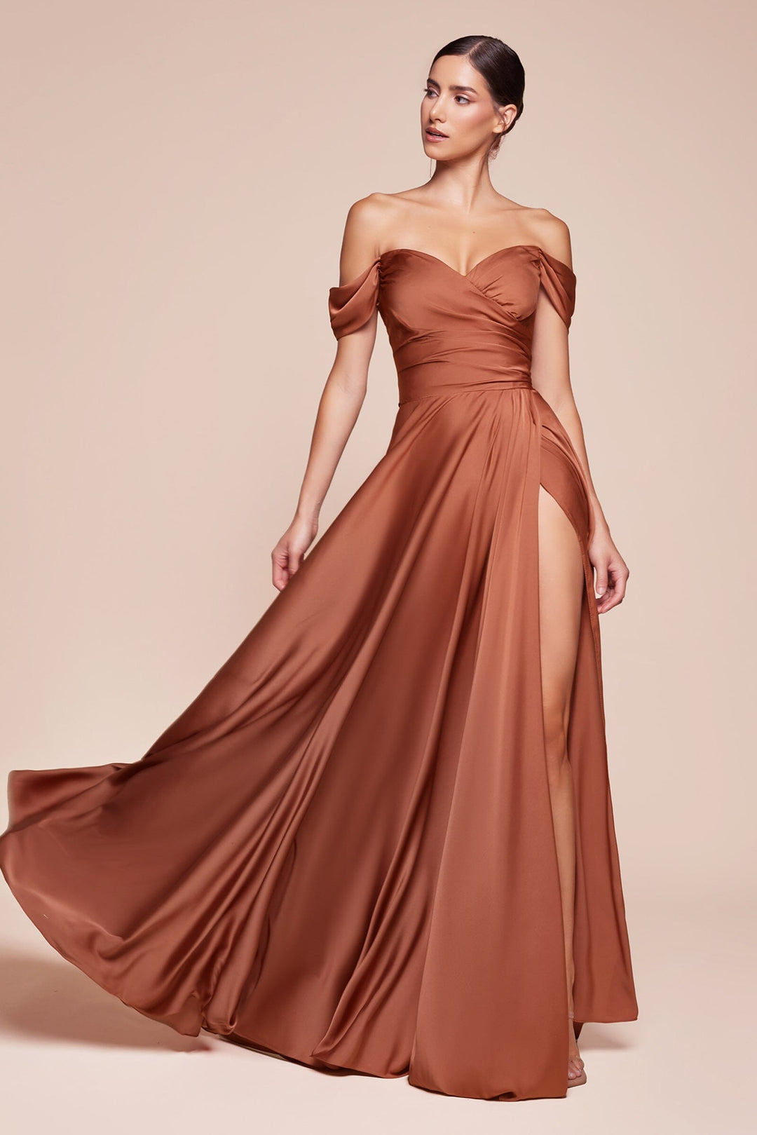 Long Off Shoulder A-line Satin Dress by Ladivine 7493 - image 37
