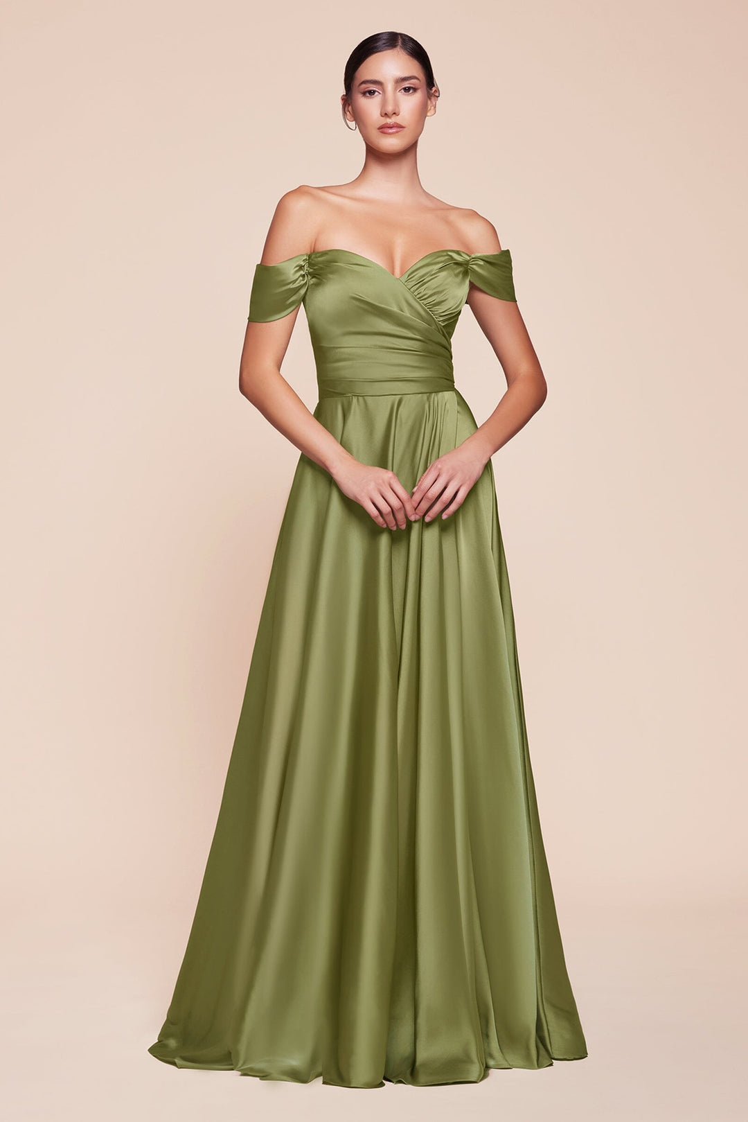 Long Off Shoulder A-line Satin Dress by Ladivine 7493 - image 31