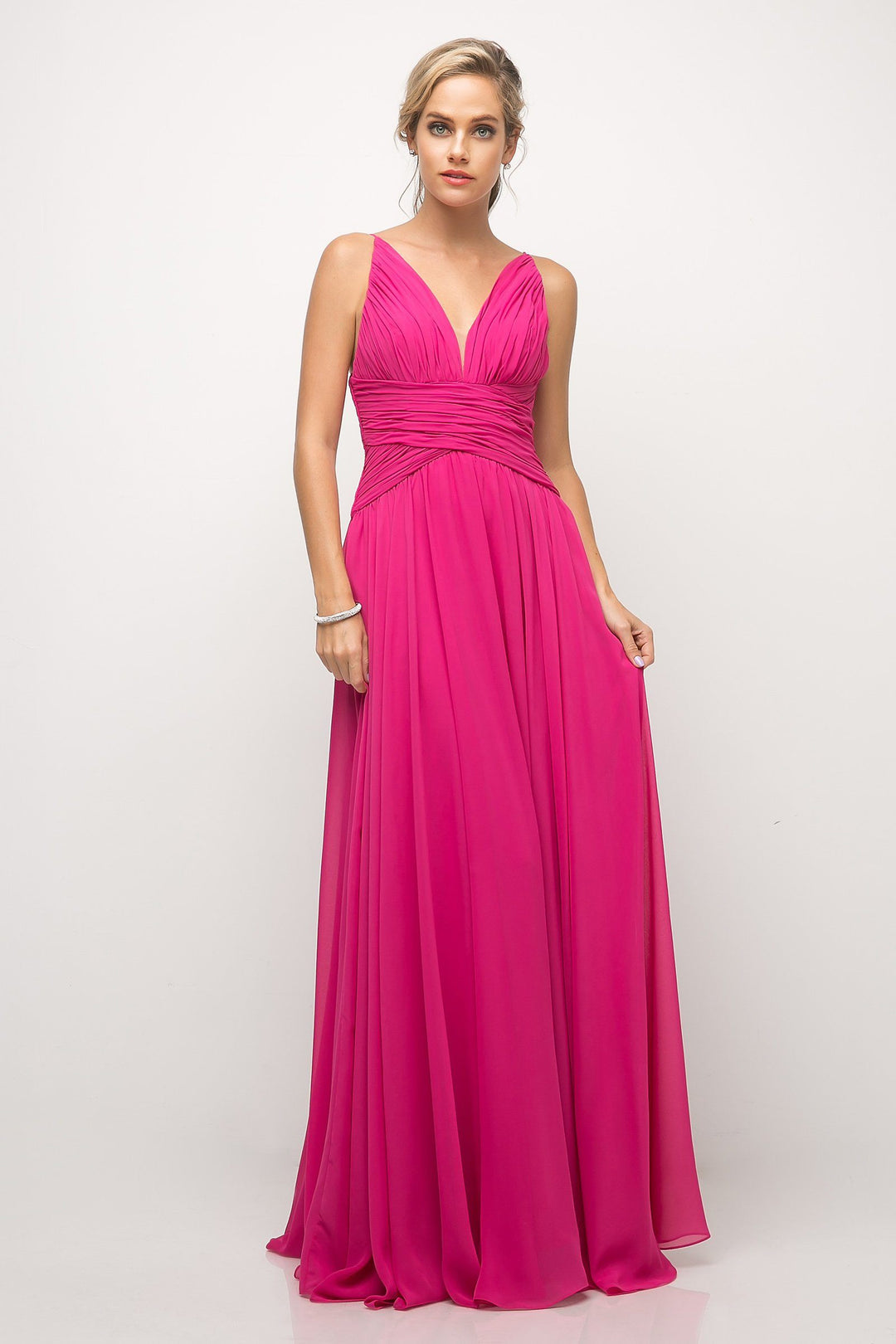 Ruched Long V-Neck Dress by Cinderella Divine UF295