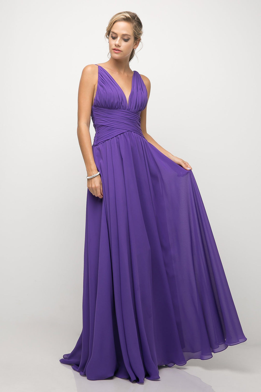 Ruched Long V-Neck Dress by Cinderella Divine UF295