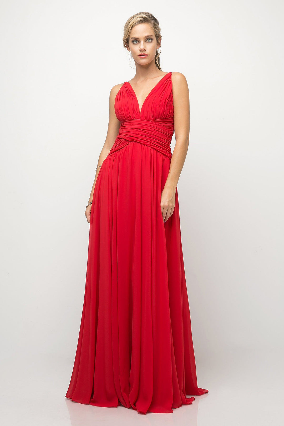 Ruched Long V-Neck Dress by Cinderella Divine UF295