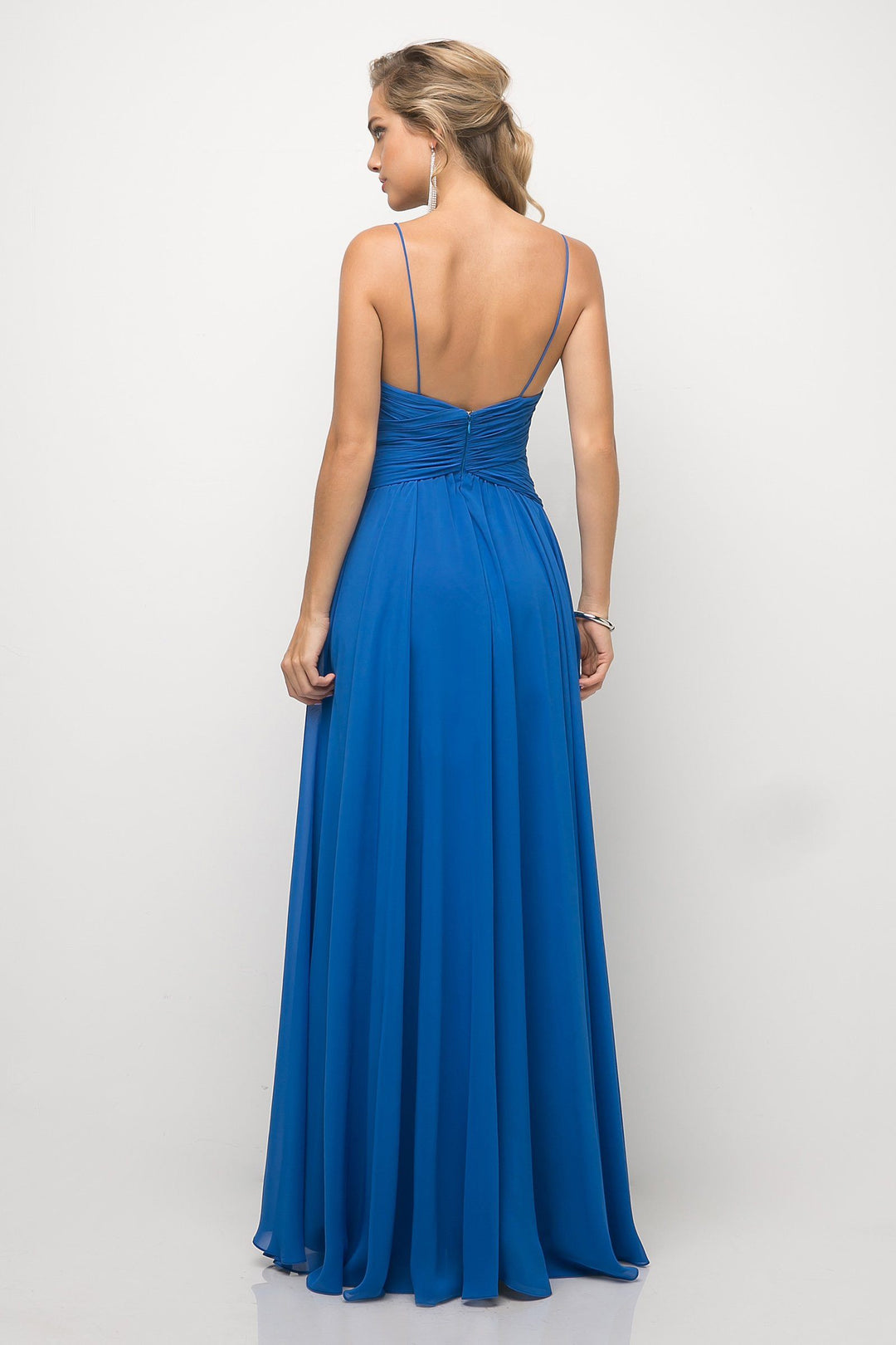 Ruched Long V-Neck Dress by Cinderella Divine UF295