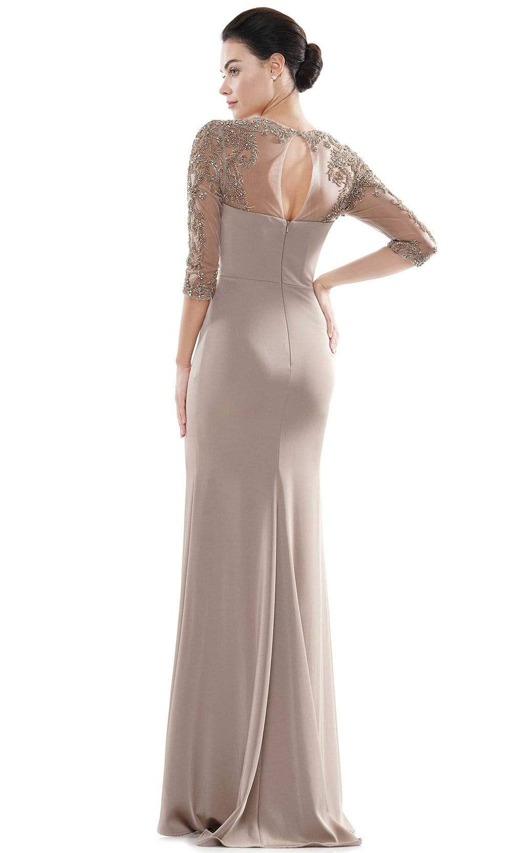 Marsoni by Colors - MV1070 Beaded Sheer Sleeves V Neckline Slit Gown