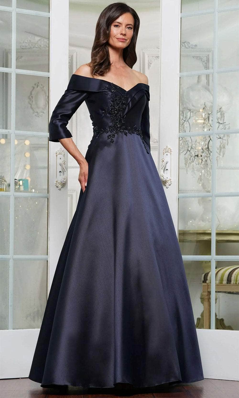Marsoni by Colors MV1336 - Quarter Sleeve Applique Evening Dress