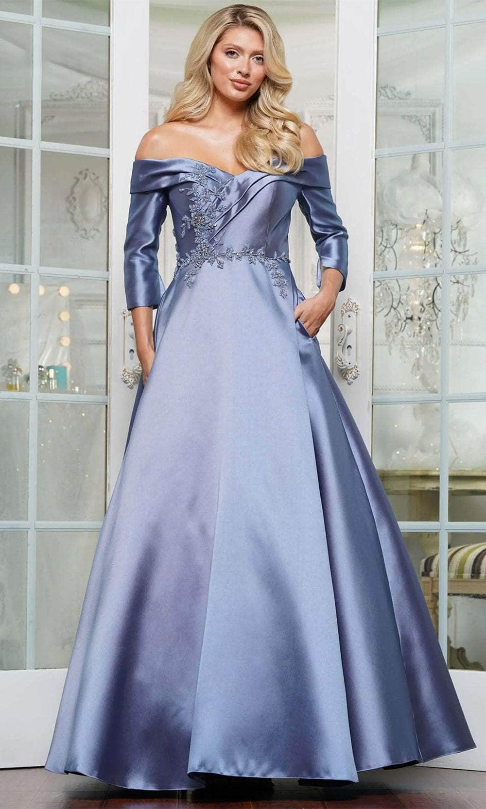 Marsoni by Colors MV1336 - Quarter Sleeve Applique Evening Dress