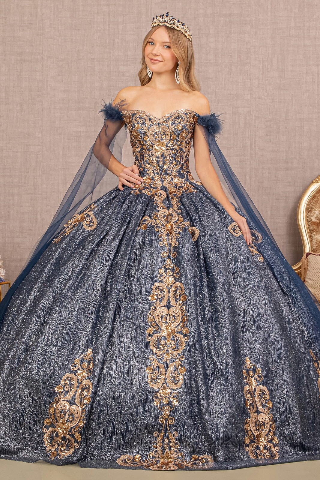 Metallic Off Shoulder Ball Gown by Elizabeth K GL3107 - product image 1