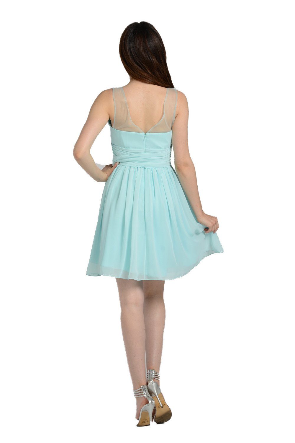 Short Sleeveless Illusion Dress with Bow by Poly USA 7006 - product image 9