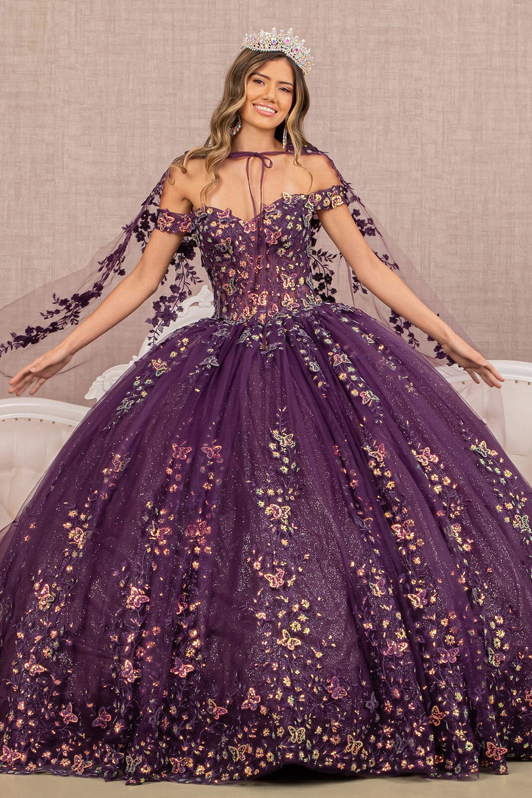 Off Shoulder Cape Ball Gown by Elizabeth K GL3171 - product image 1