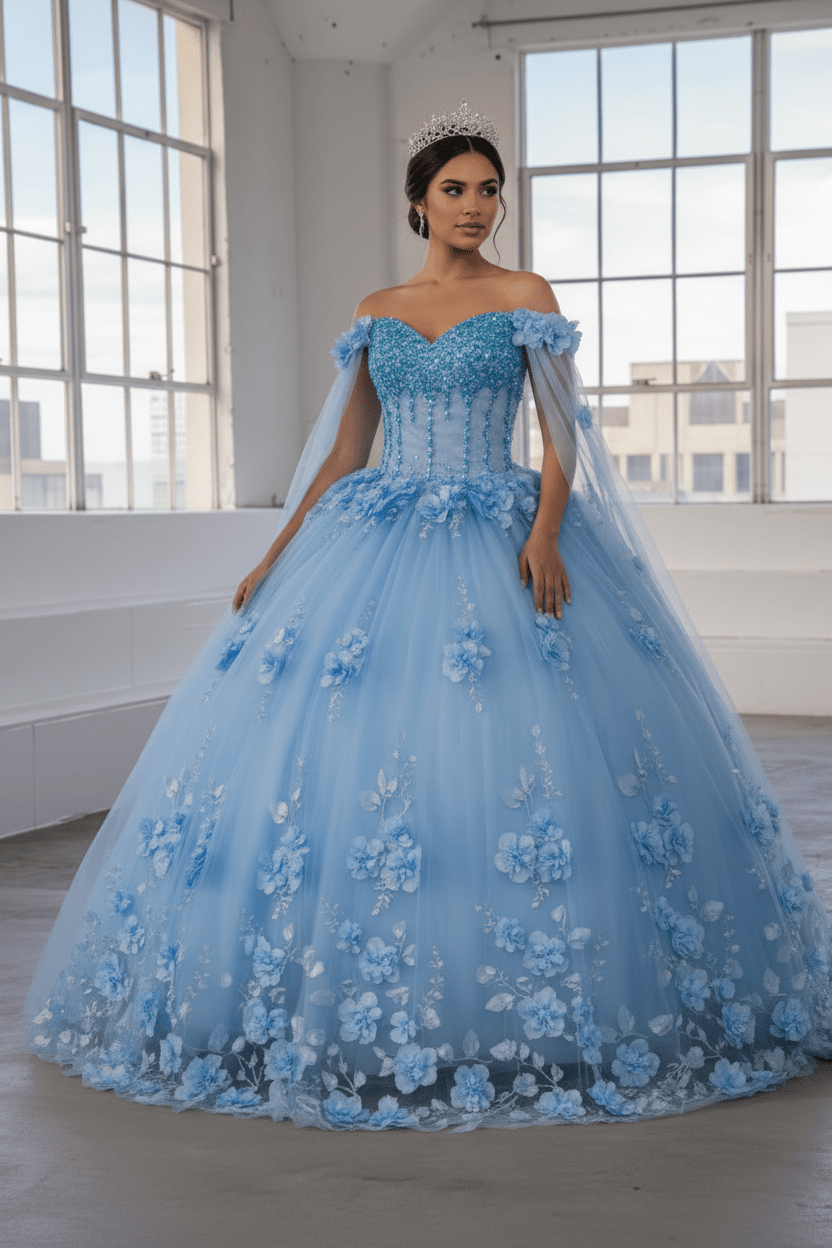 Off Shoulder Cape Sleeve Ball Gown by Calla SCL-30007 - product image 4