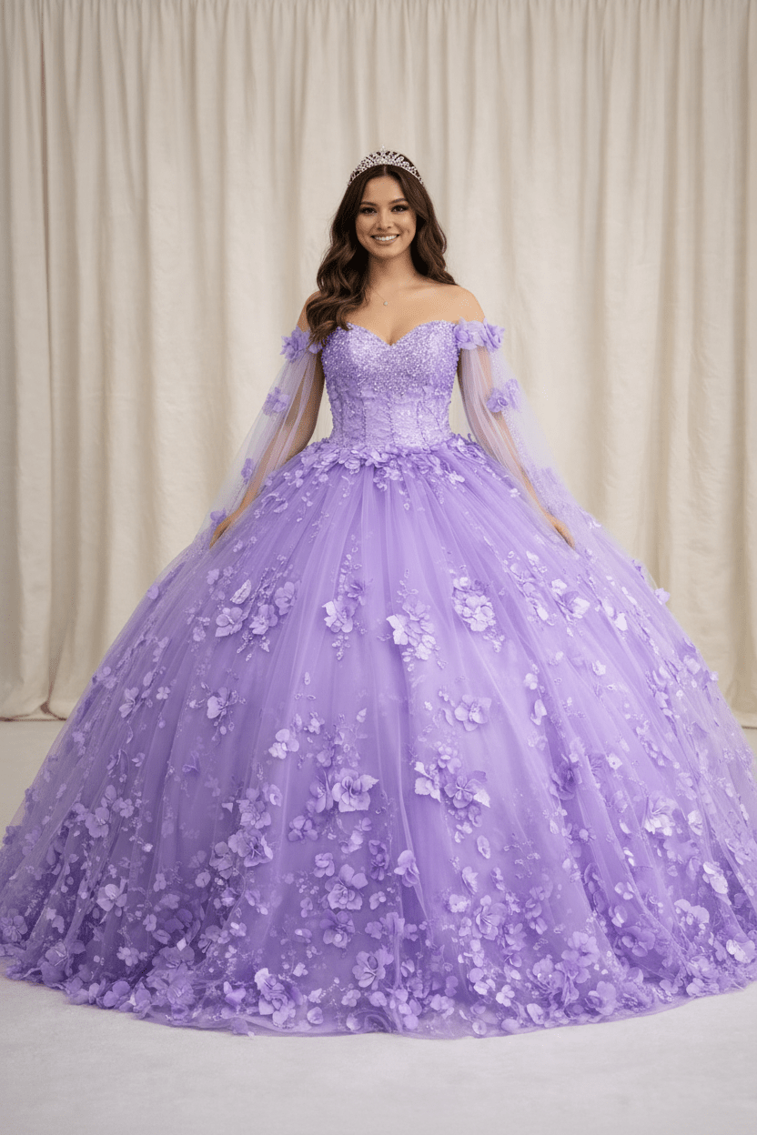 Off Shoulder Cape Sleeve Ball Gown by Calla SCL-30007 - product image 1