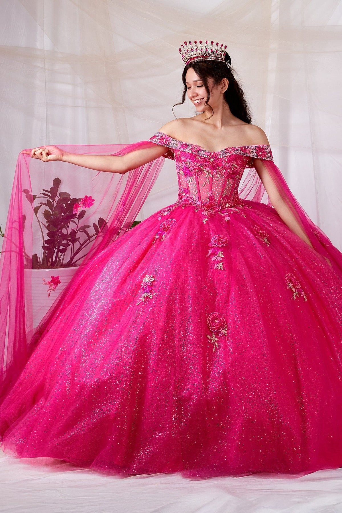 Off Shoulder Cape Sleeve Ball Gown by Calla SCL-30008 - product image 4