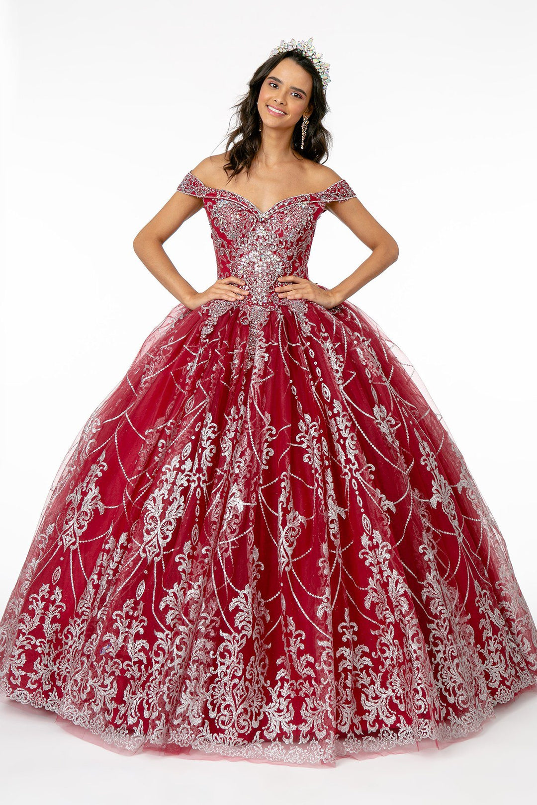 Off Shoulder Glitter Print Ball Gown by Elizabeth K GL2910 - product image 1