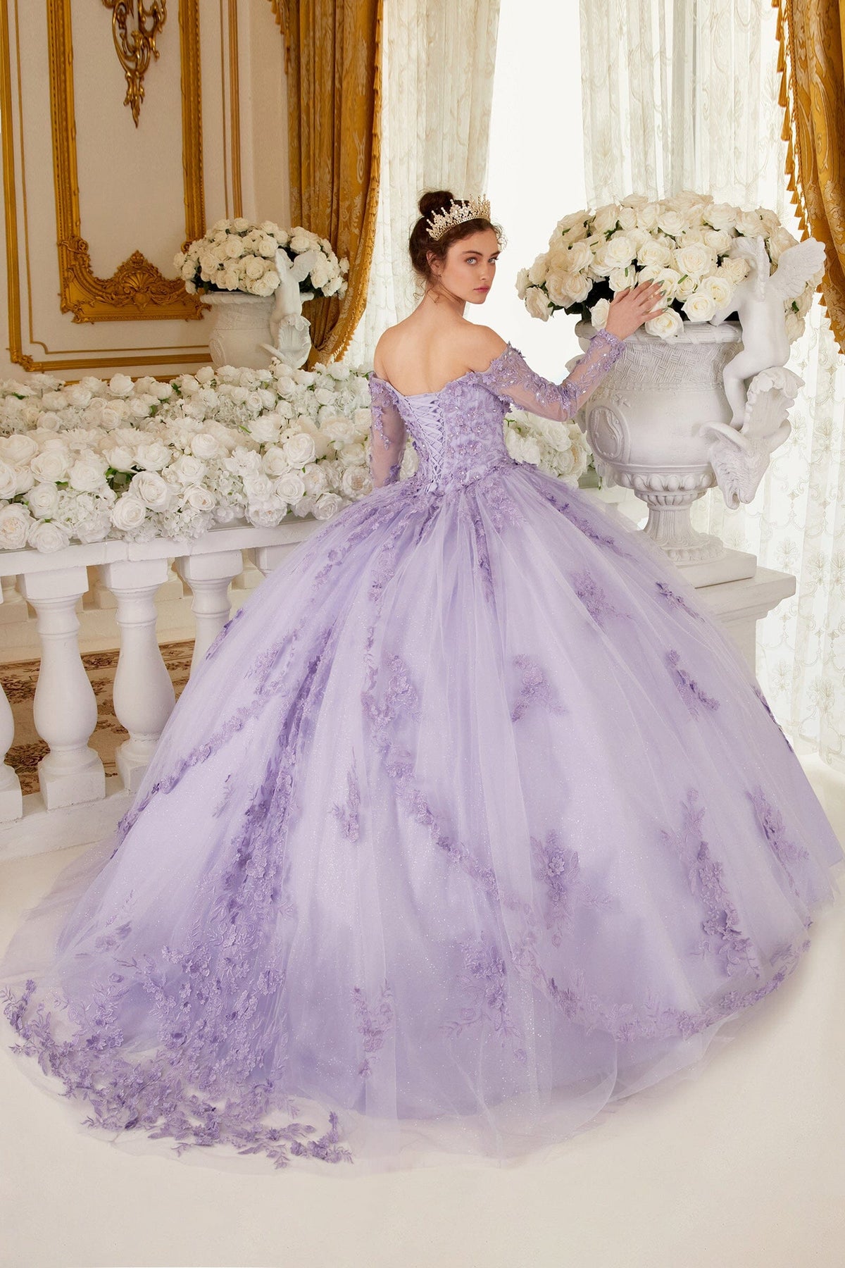 Off Shoulder Long Sleeve Ball Gown by Ladivine 15706 - product image 2