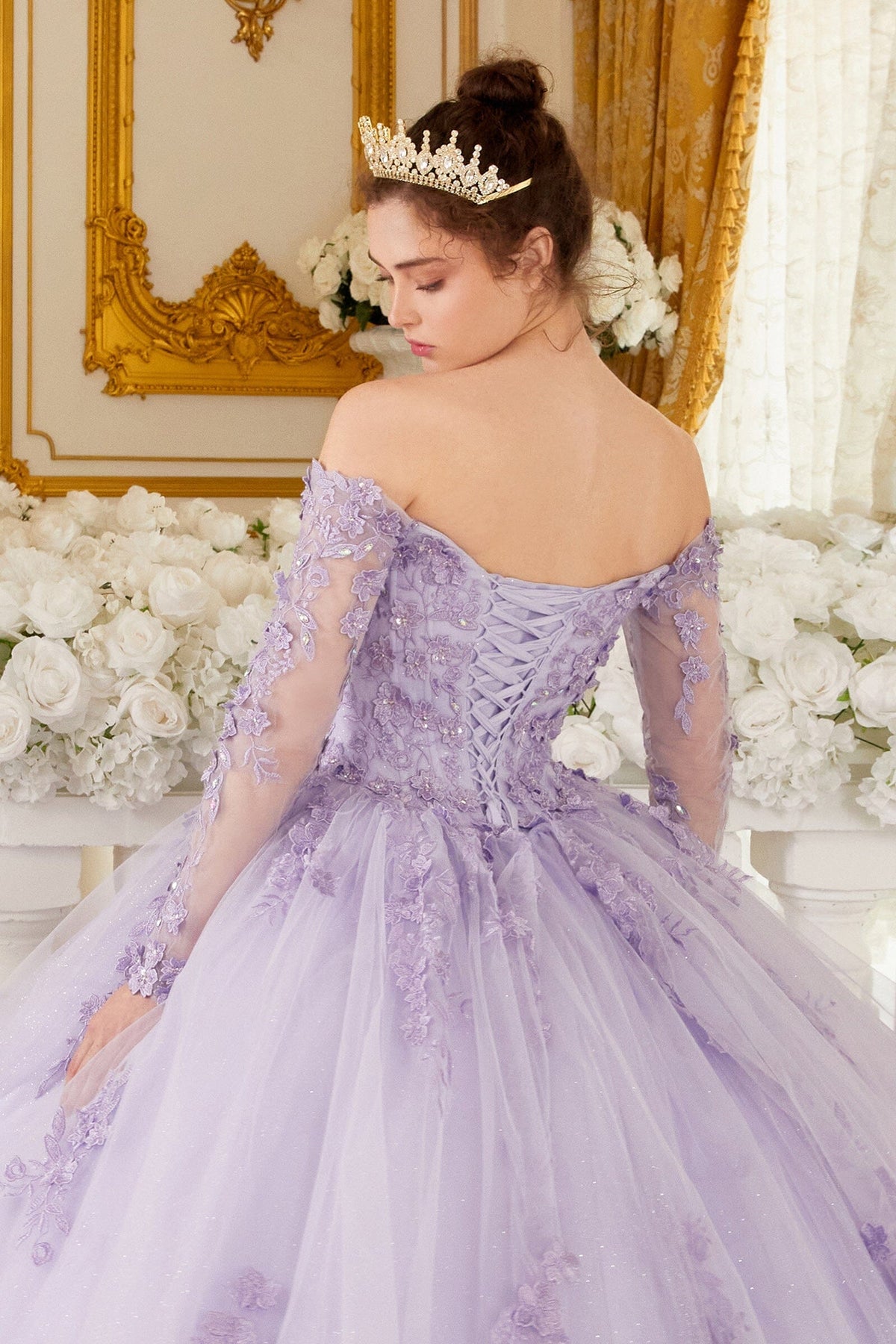 Off Shoulder Long Sleeve Ball Gown by Ladivine 15706 - product image 4
