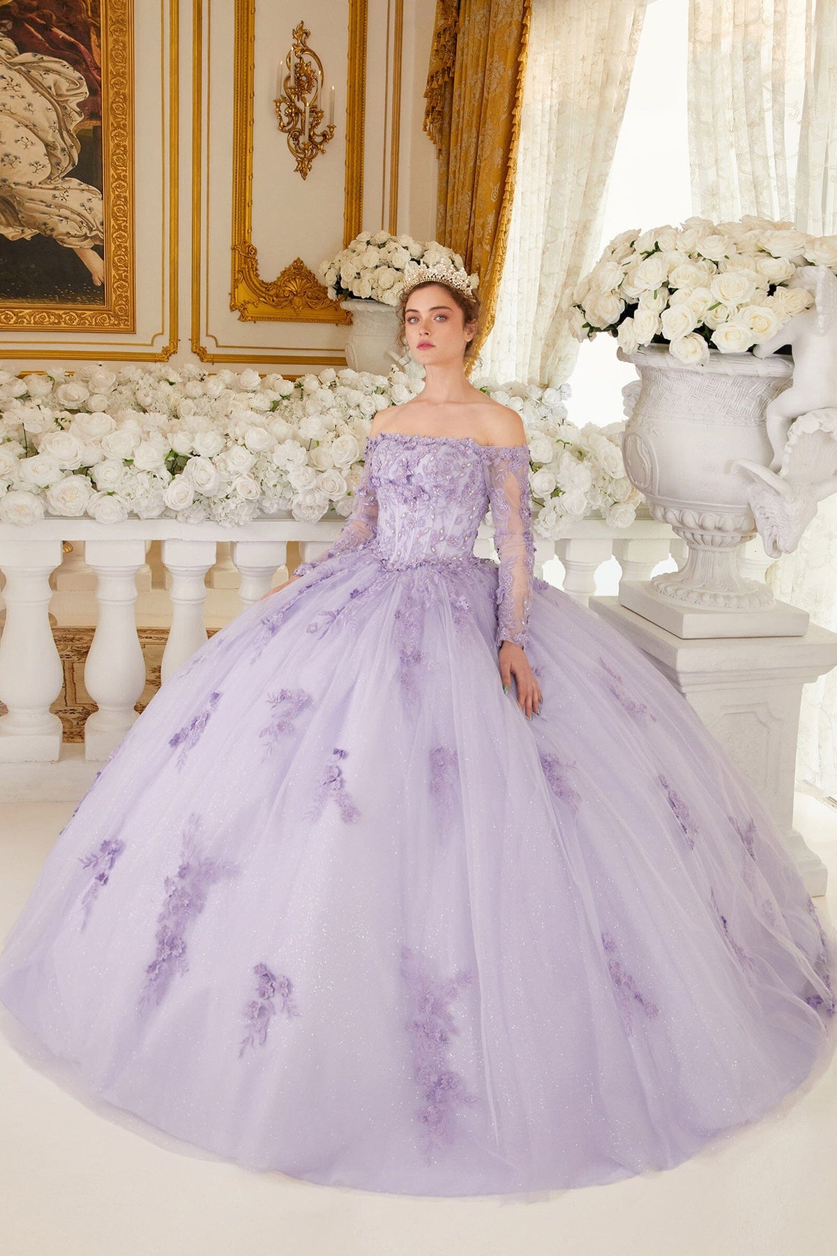 Off Shoulder Long Sleeve Ball Gown by Ladivine 15706 - product image 1