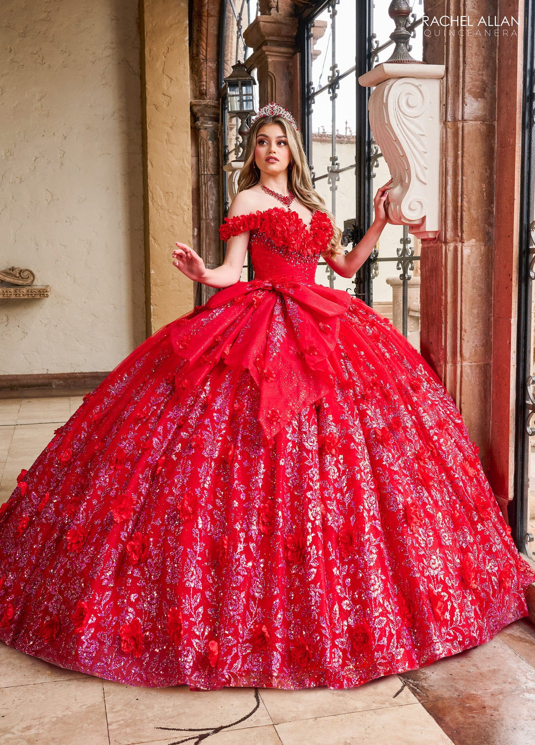 Off Shoulder Quinceanera Dress by Rachel Allan RQ1141 - Red Fuchsia