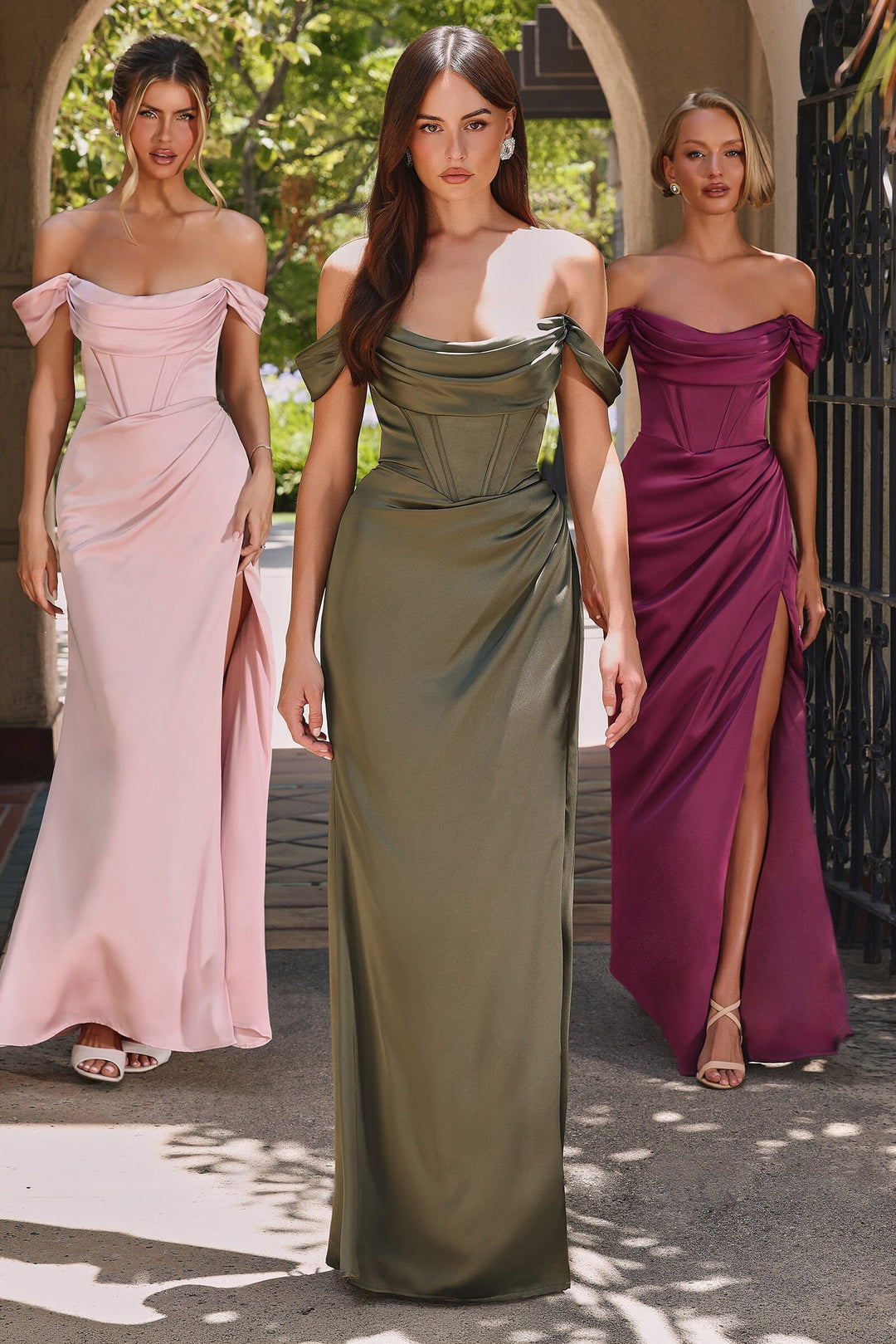 Off Shoulder Satin Corset Slit Gown by Ladivine 7492 - image 40