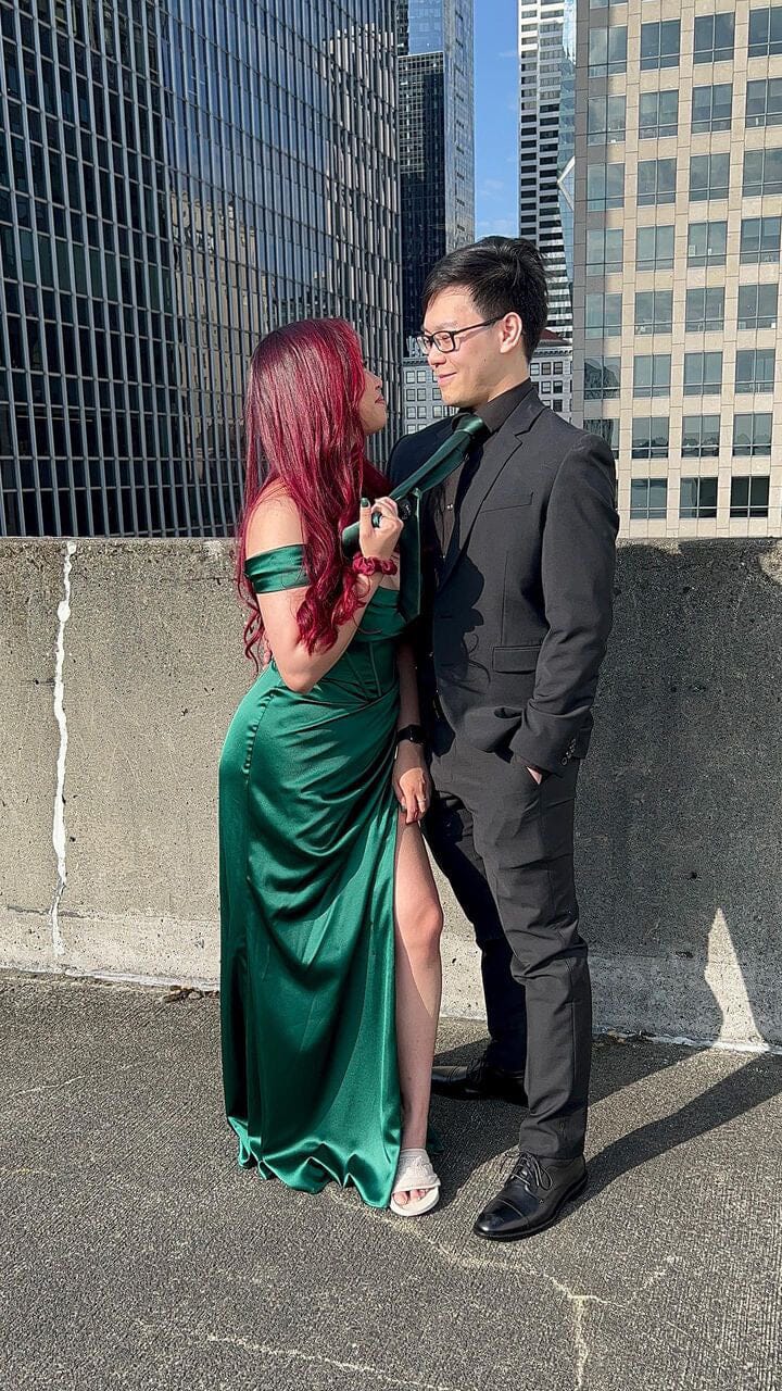 Off Shoulder Satin Corset Slit Gown by Ladivine 7492 - image 19
