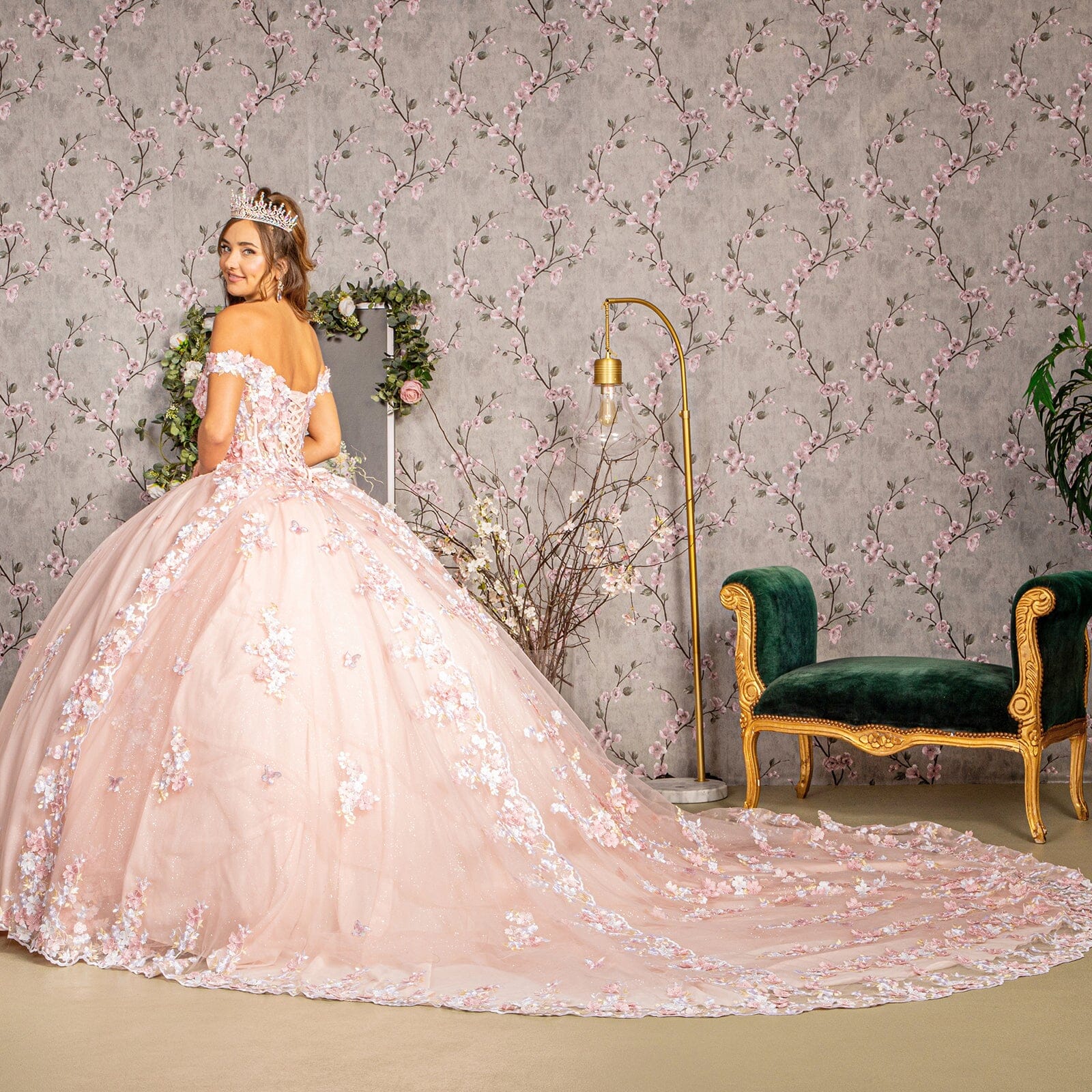 Off Shoulder Sheer Corset Ball Gown by Elizabeth K GL3182 - product image 8