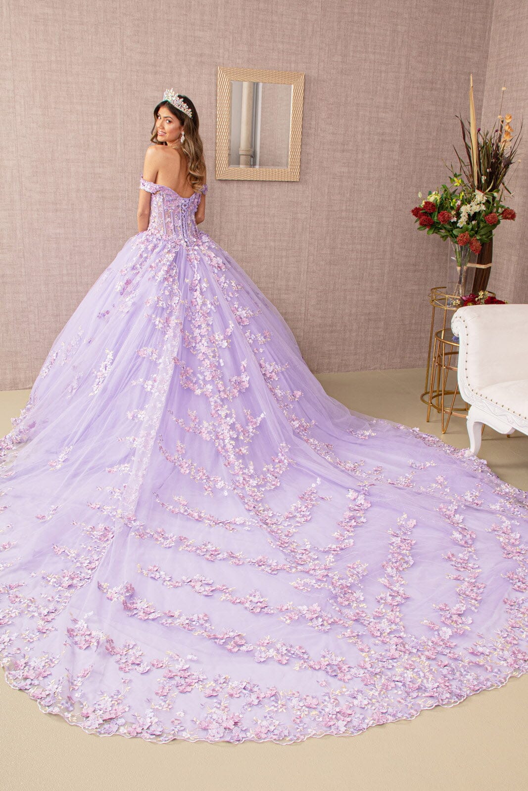 Off Shoulder Sheer Corset Ball Gown by Elizabeth K GL3182 - product image 2